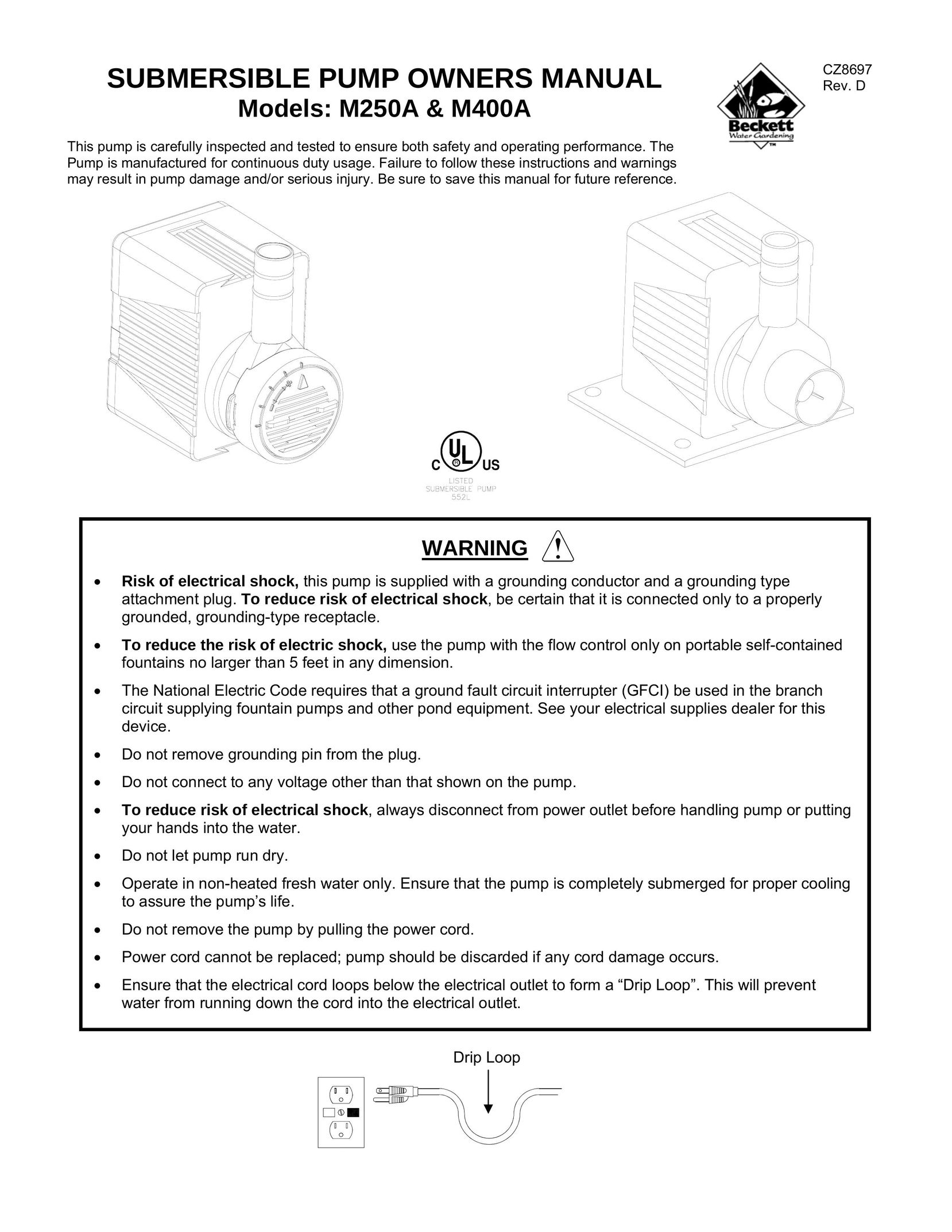 Beckett Water Gardening M250A Plumbing Product User Manual
