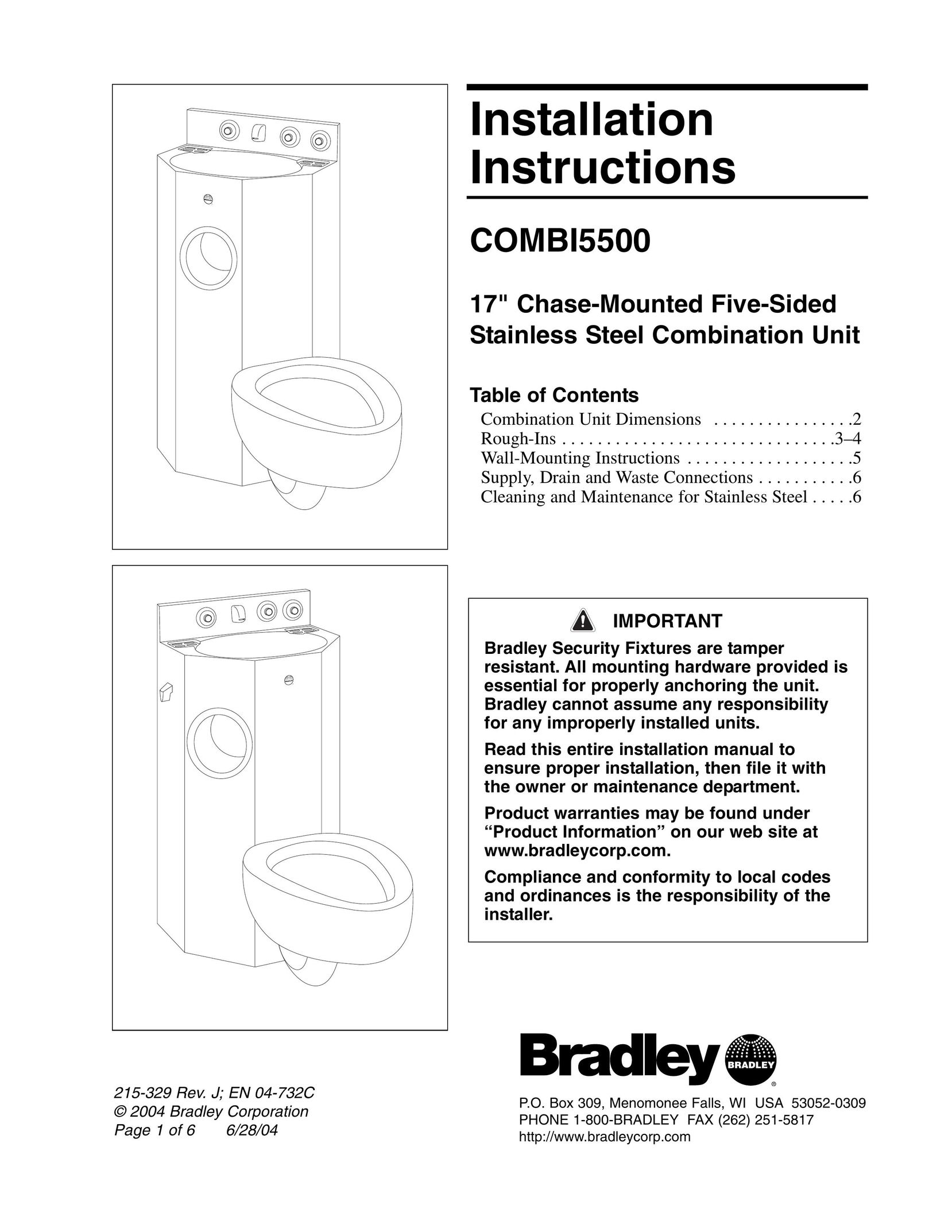 Bradley Brand Furniture COMBI5500 Plumbing Product User Manual