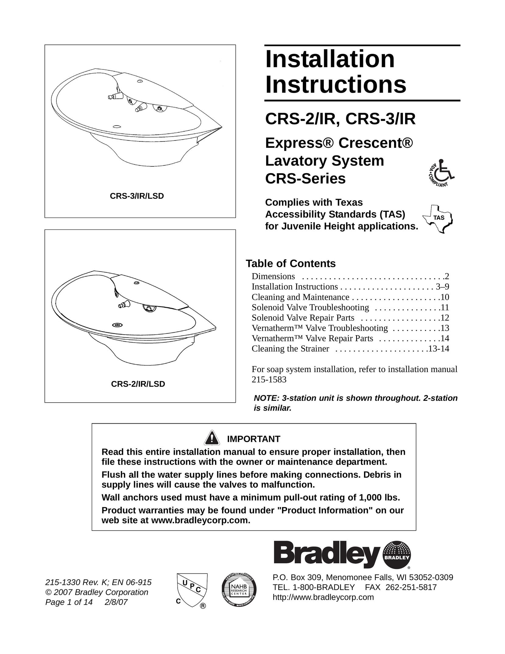 Bradley Smoker CRS-2/IR Plumbing Product User Manual