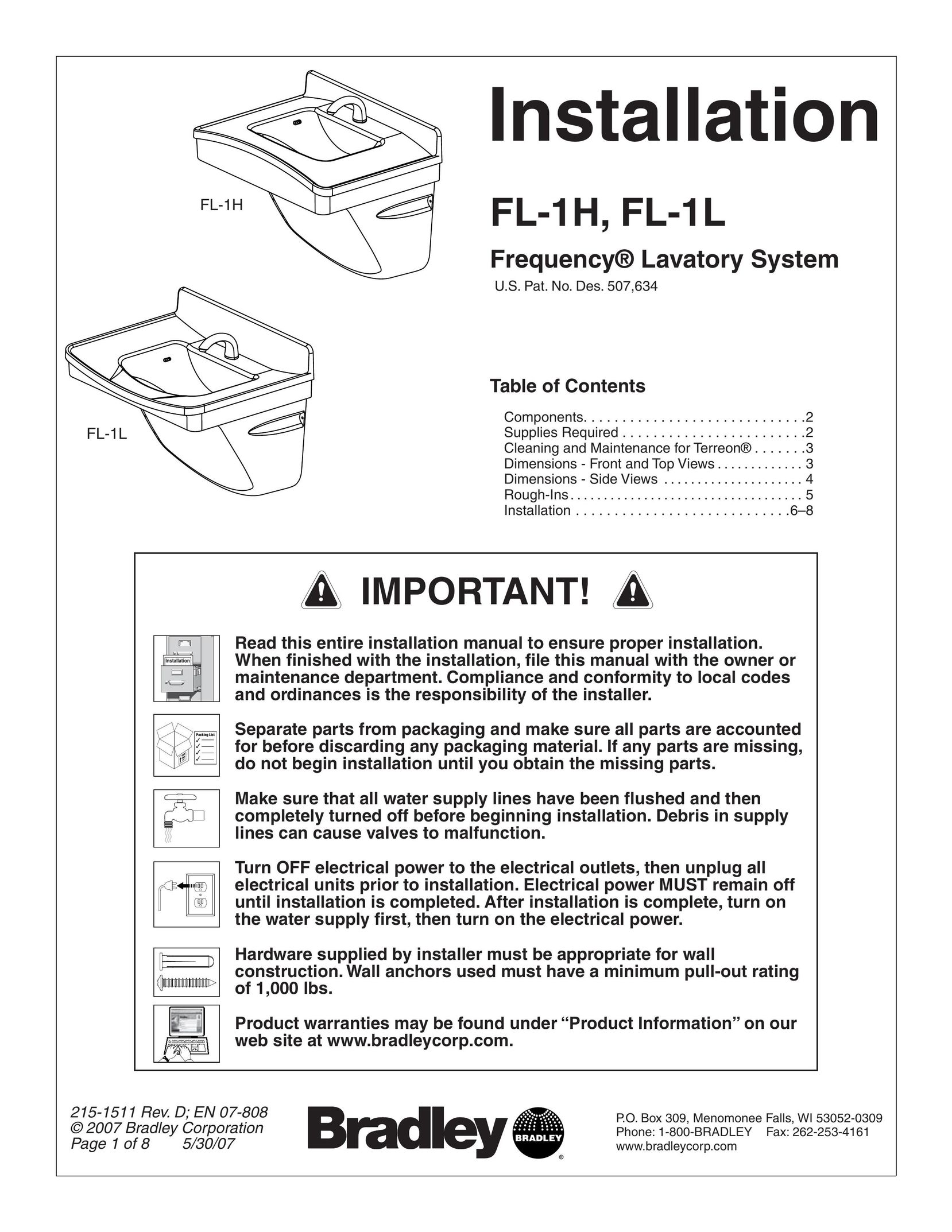 Bradley Smoker FL-1H Plumbing Product User Manual