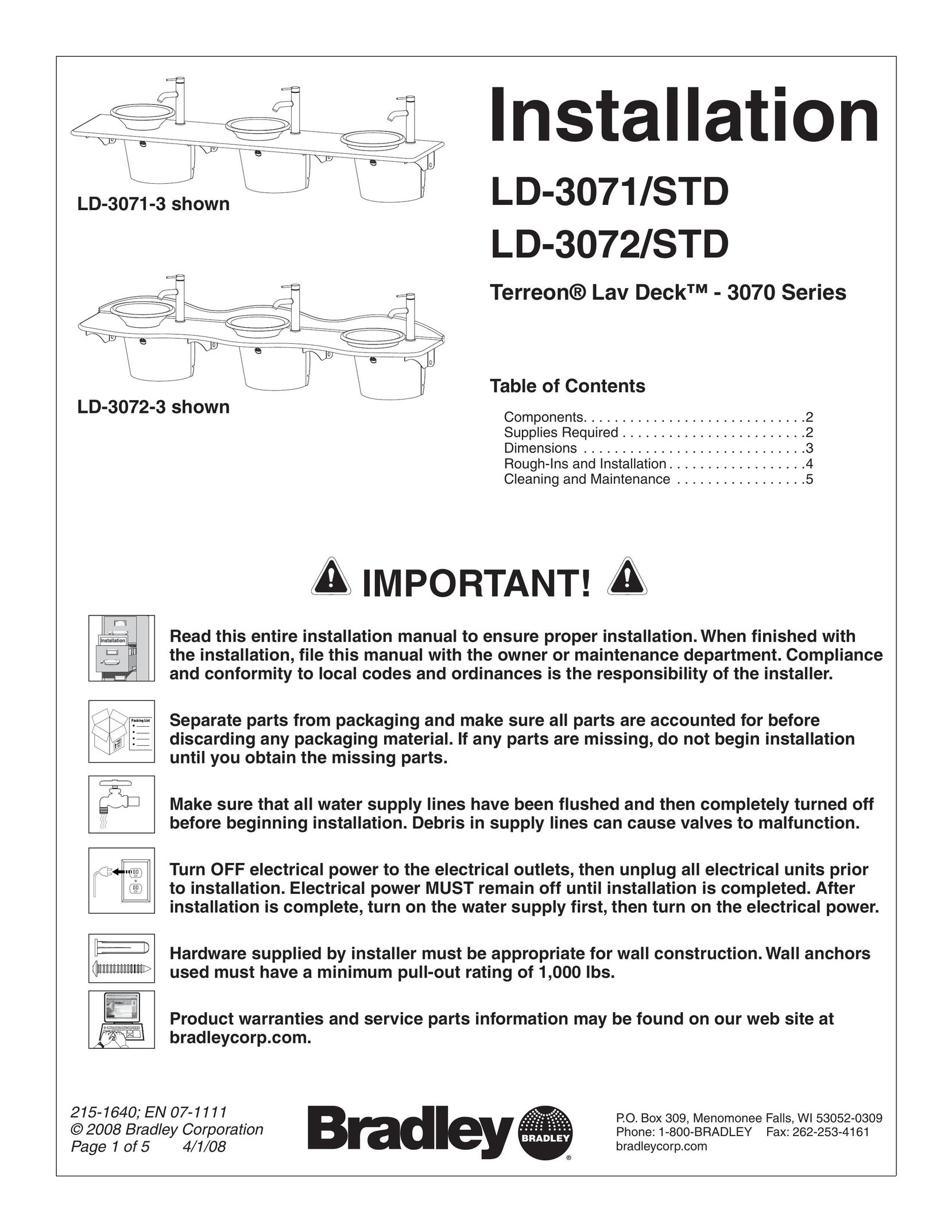 Bradley Smoker LD-3071/STD Plumbing Product User Manual