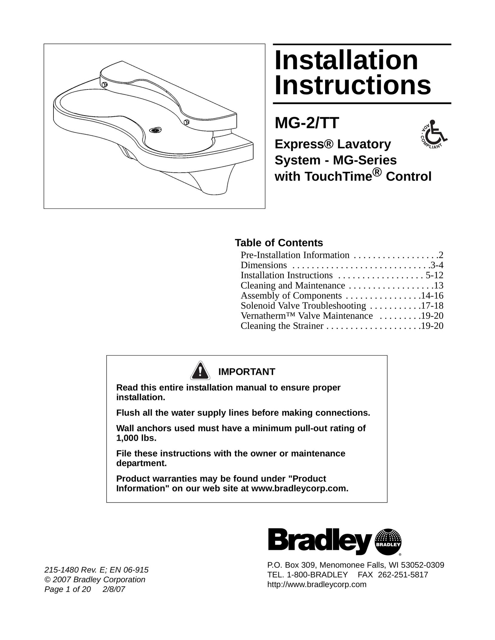 Bradley Smoker MG-2/TT Plumbing Product User Manual