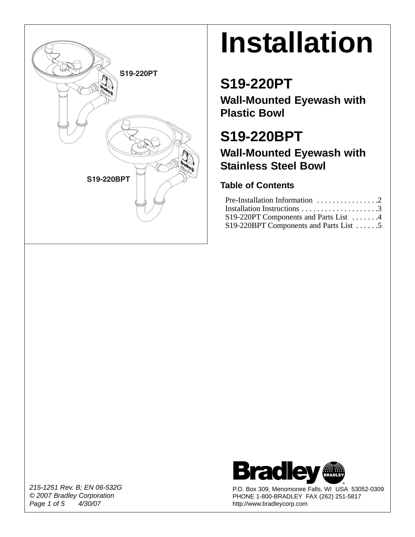 Bradley Smoker S19-220BPT Plumbing Product User Manual
