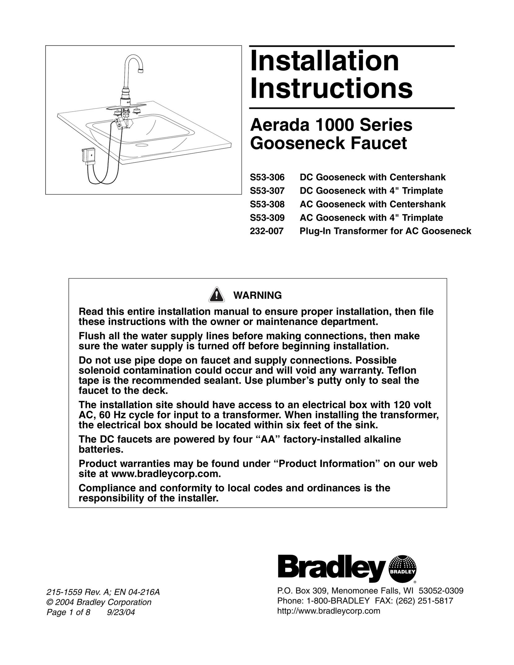 Bradley Smoker S53-306 Plumbing Product User Manual