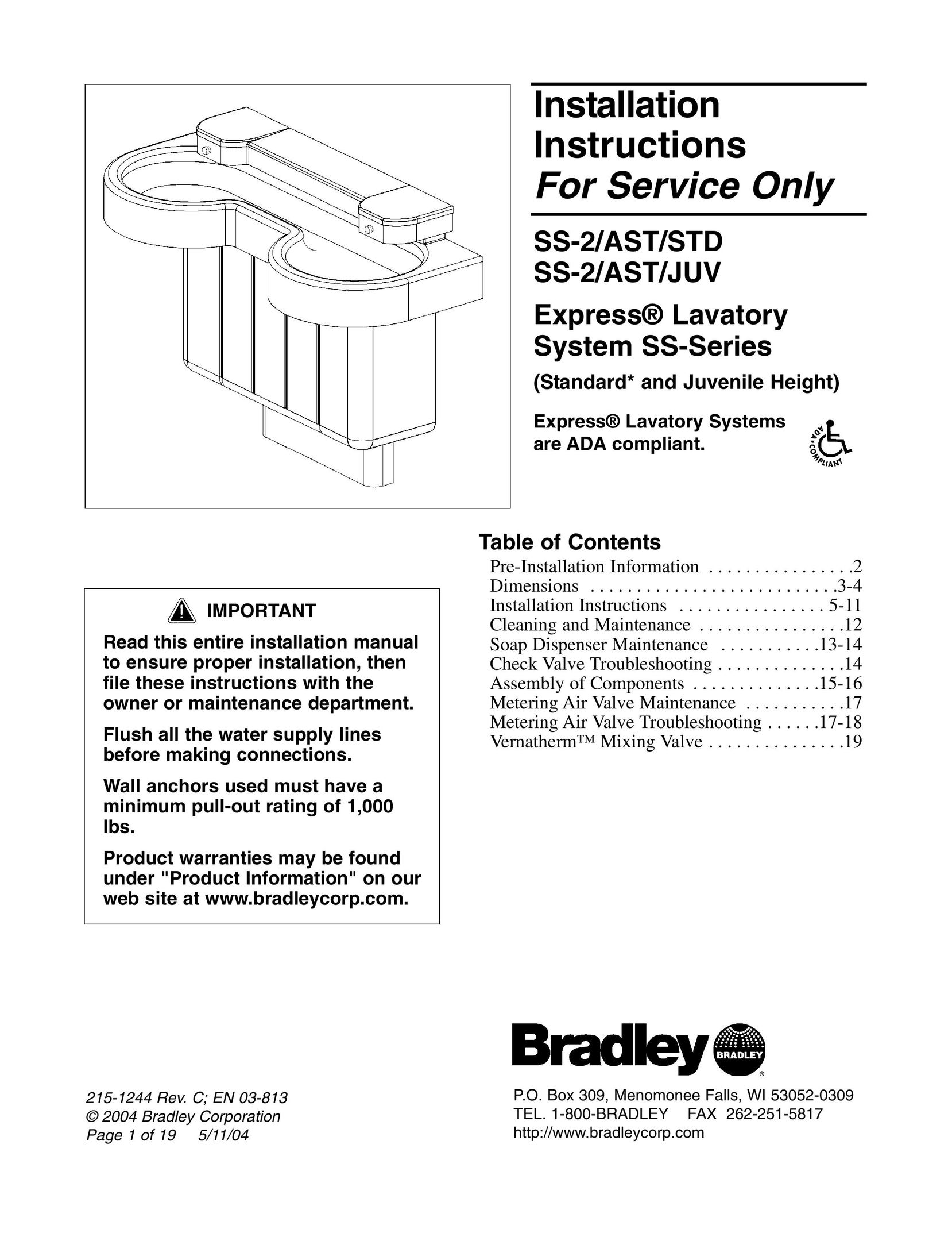 Bradley Smoker SS-2/AST/JUV Plumbing Product User Manual