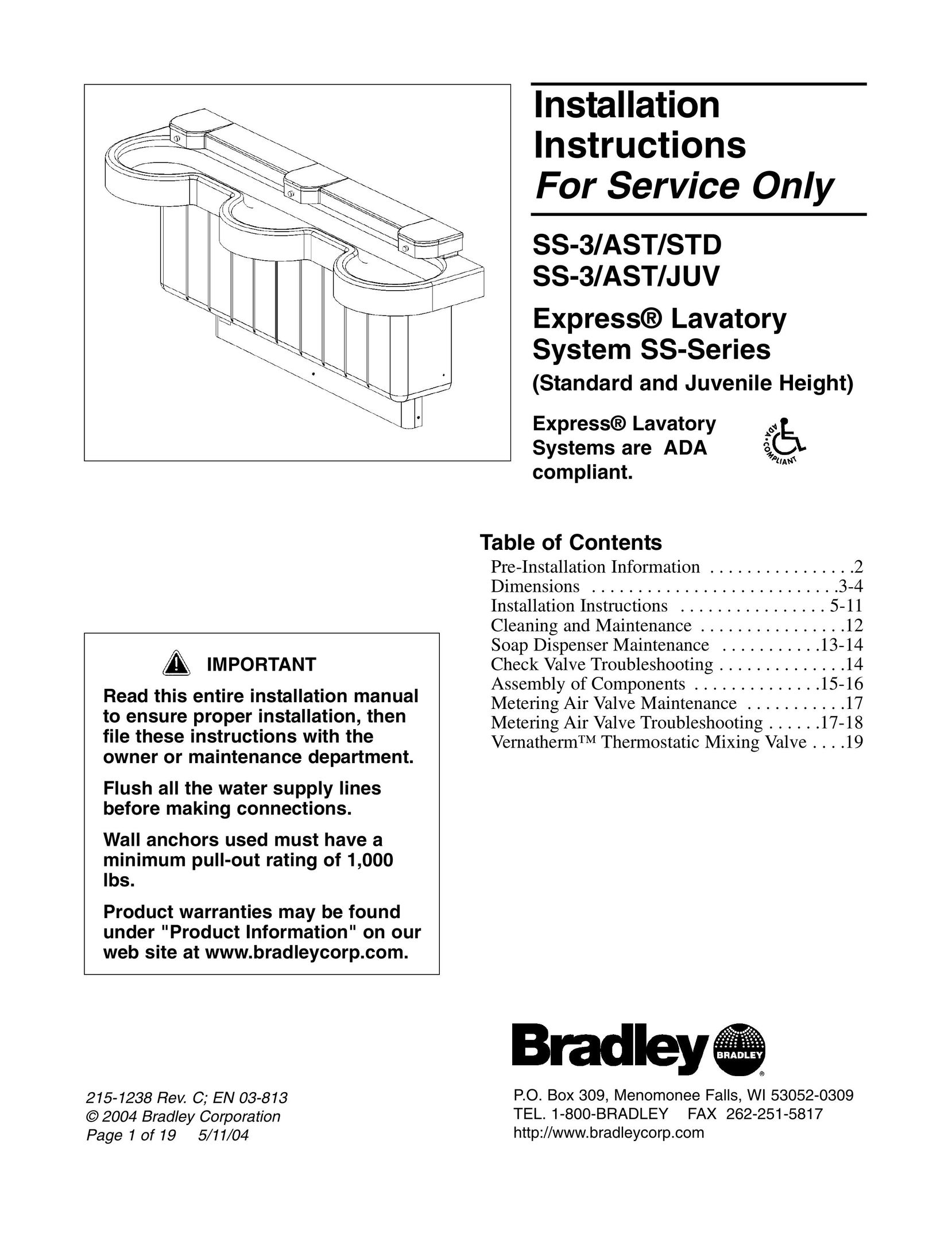 Bradley Smoker SS-3/AST/JUV Plumbing Product User Manual