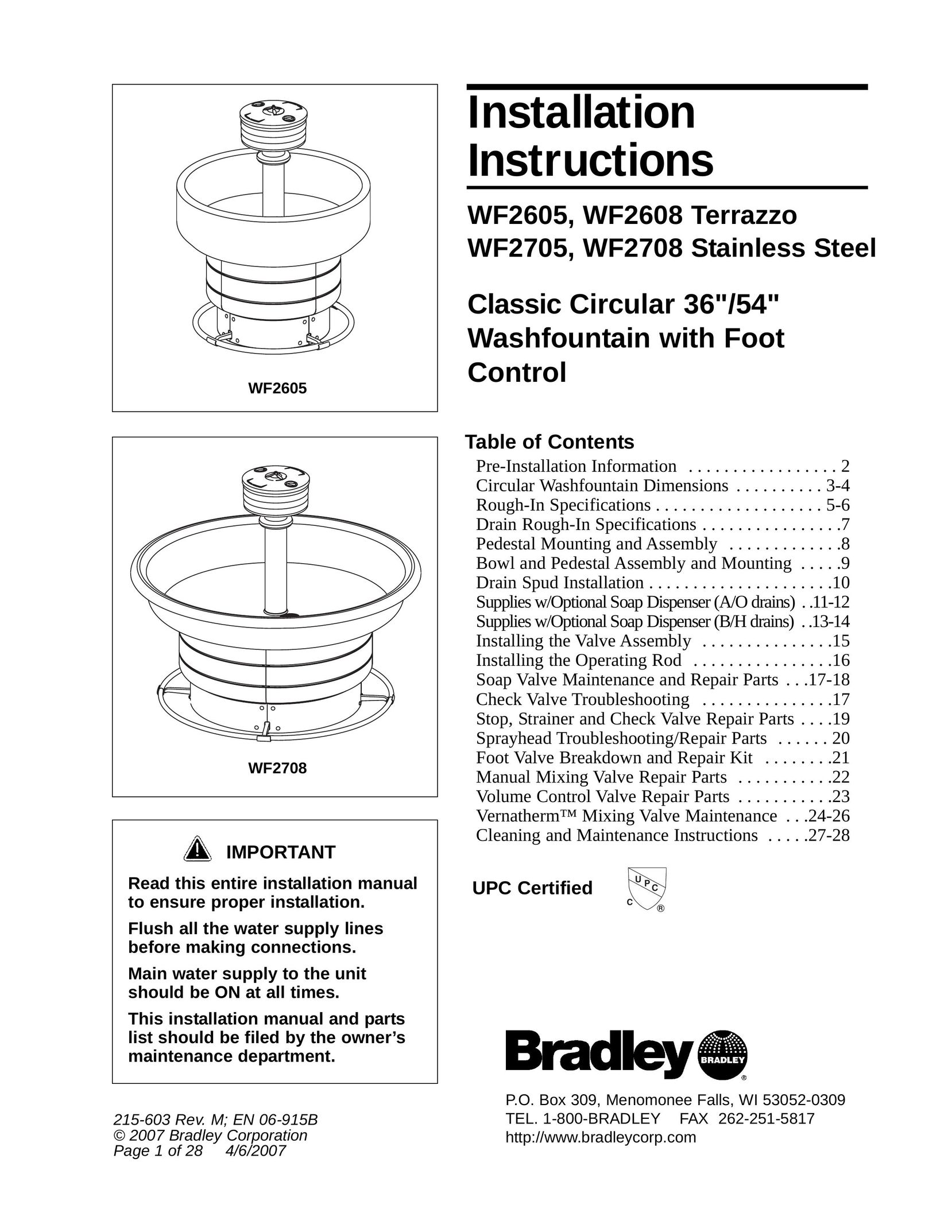 Bradley Smoker WF2708 Plumbing Product User Manual