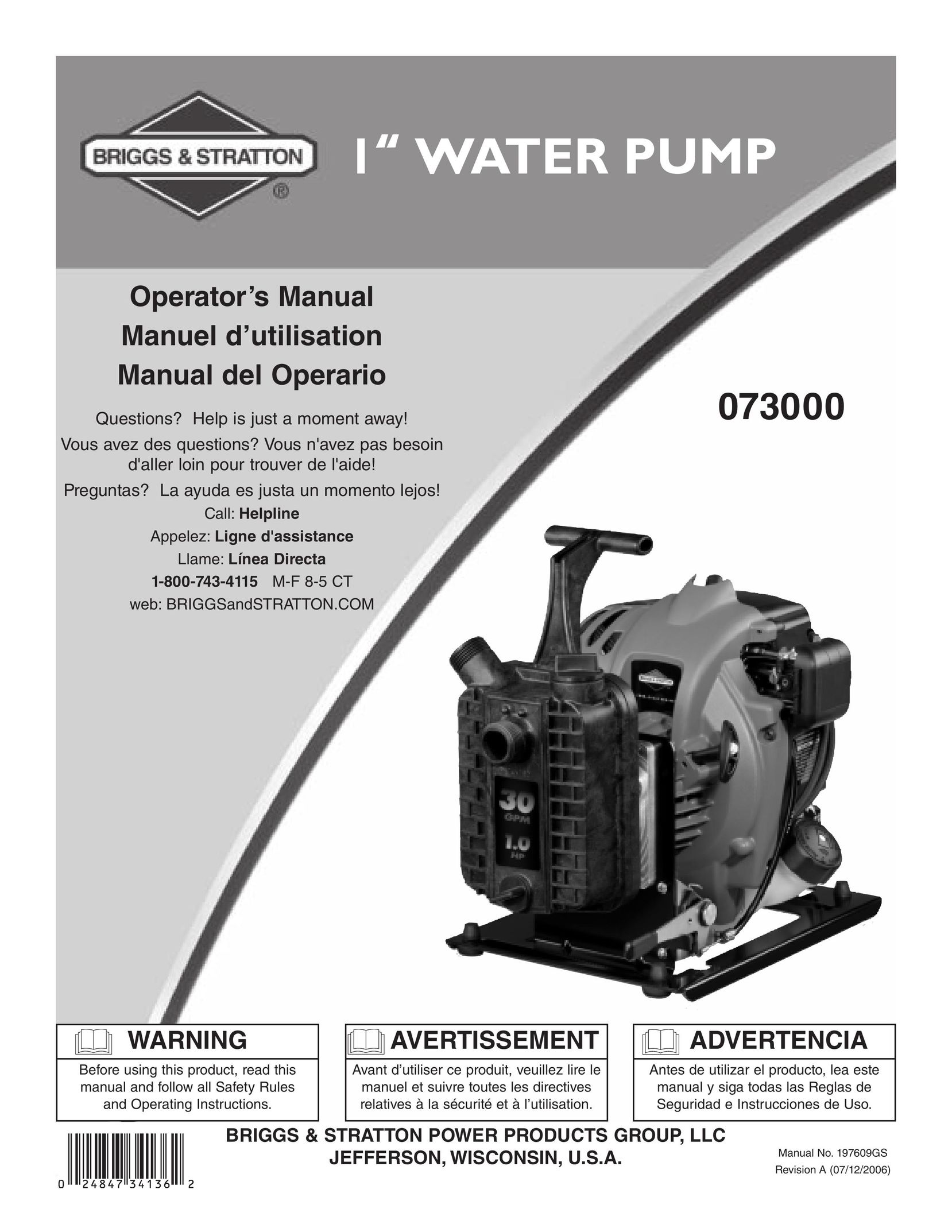 Briggs & Stratton 073000 Plumbing Product User Manual