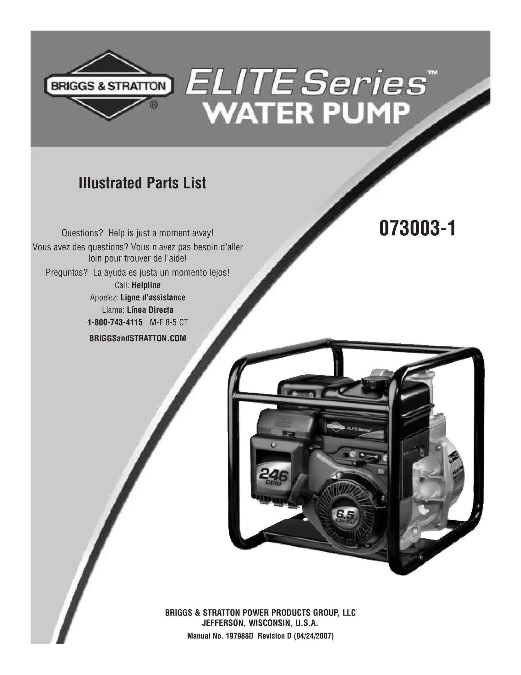 Briggs & Stratton 073003-1 Plumbing Product User Manual