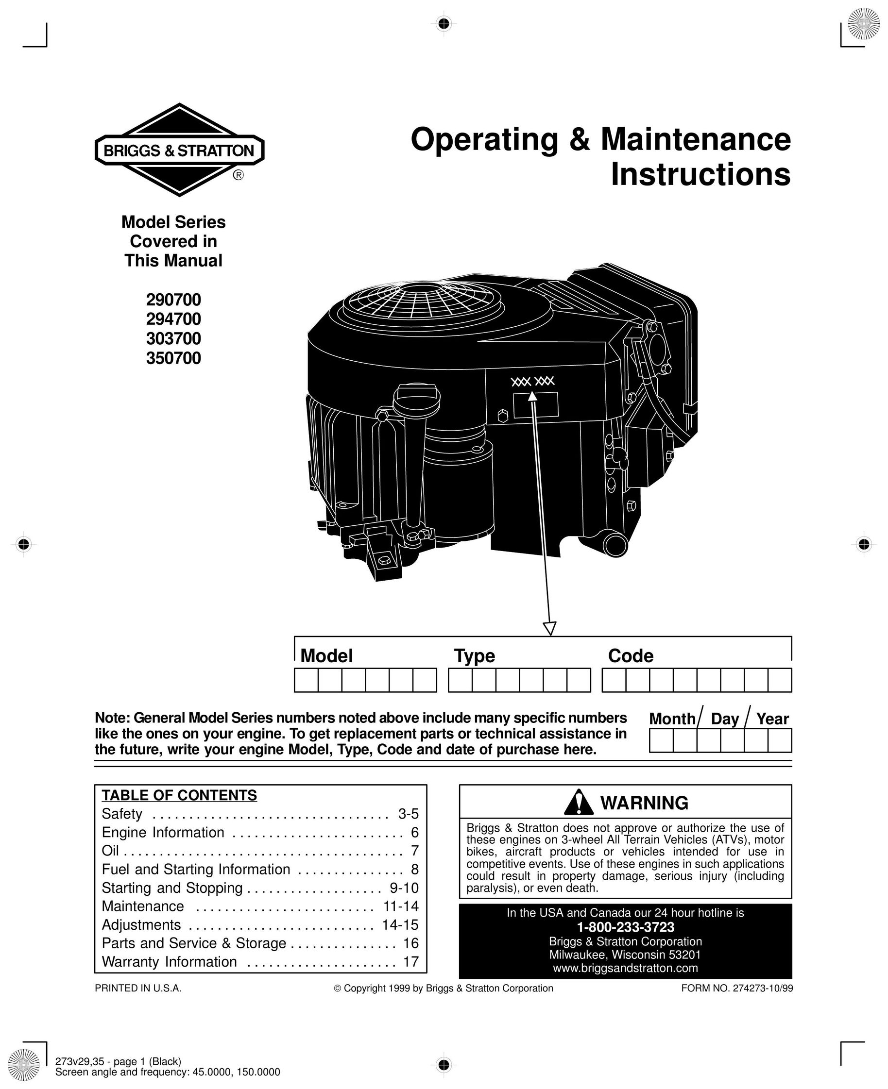 Briggs & Stratton 294700 Plumbing Product User Manual