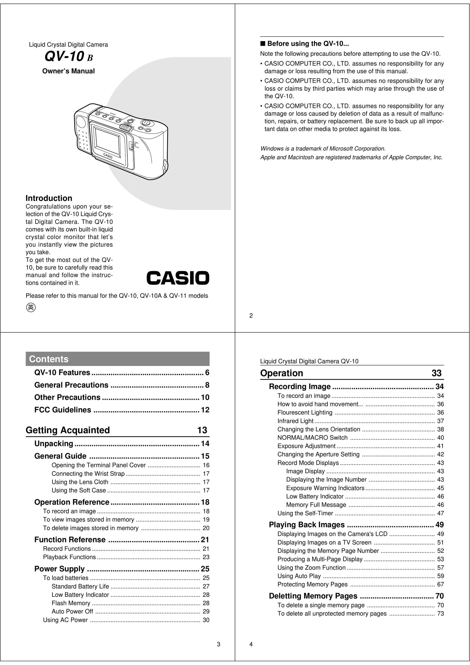 Casio QV-10 B Plumbing Product User Manual