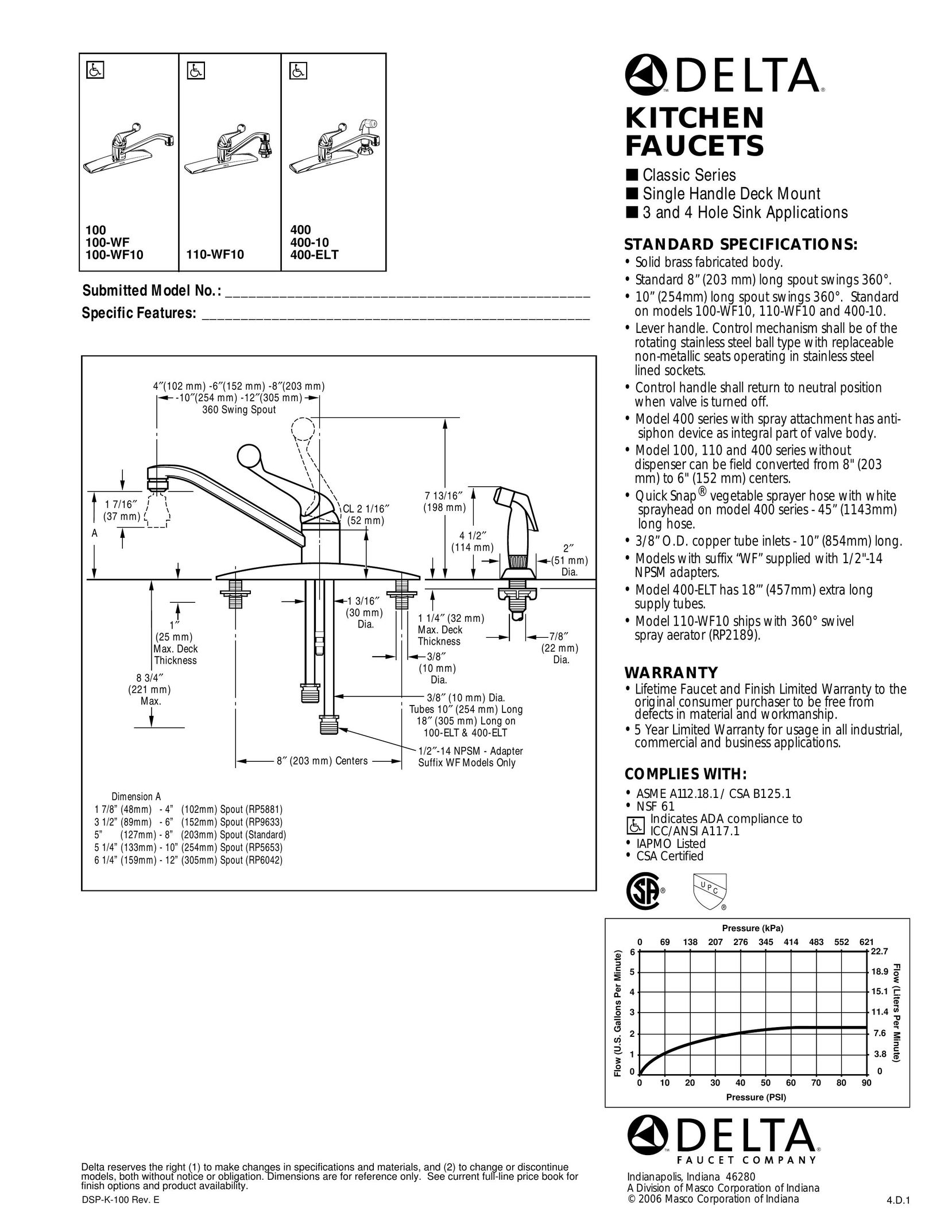 Delta 100-WF Plumbing Product User Manual