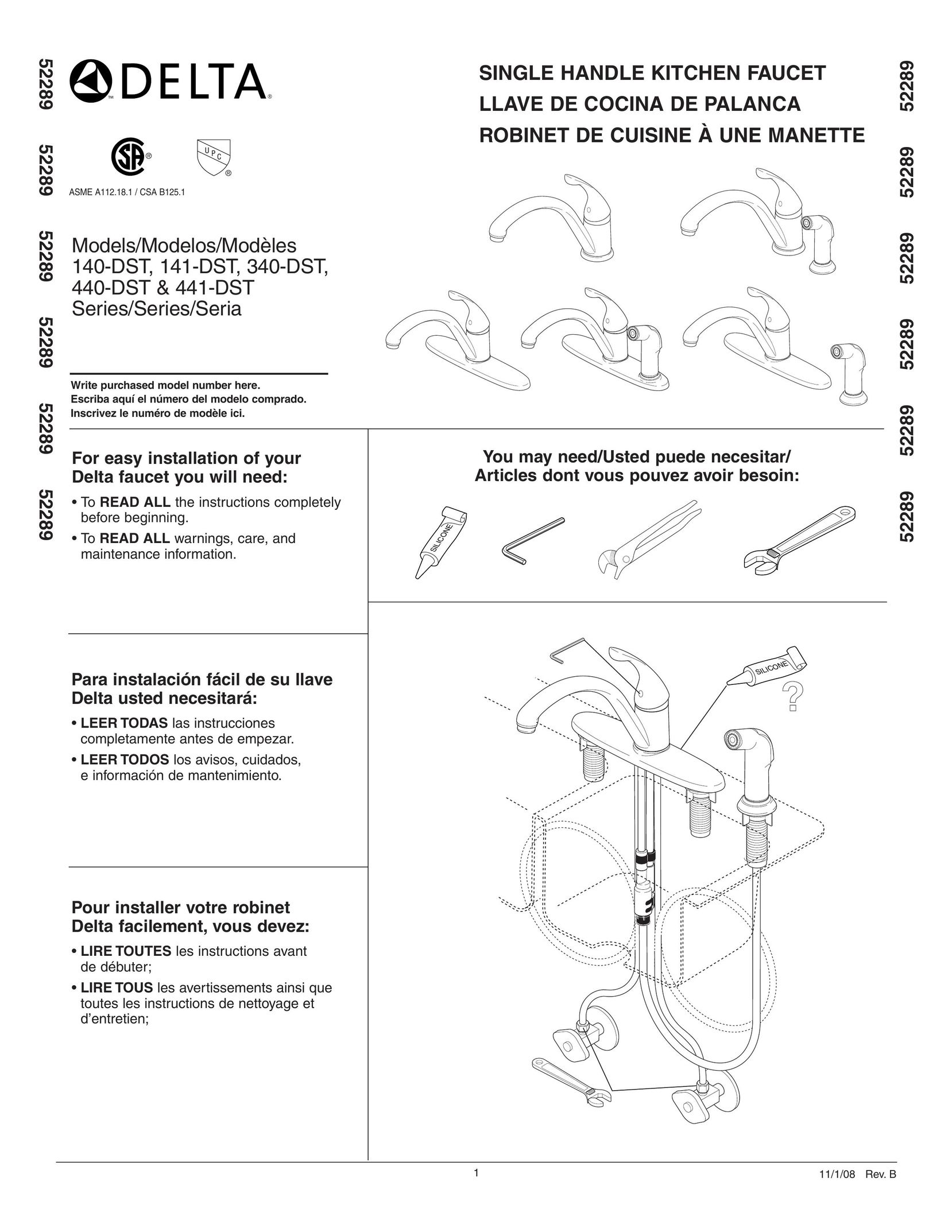 Delta 140-DST Series Plumbing Product User Manual