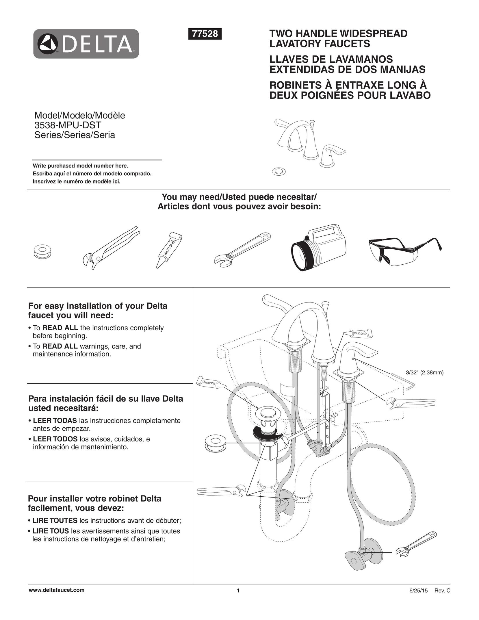 Delta Faucet 3538-RBMPU-DST Plumbing Product User Manual