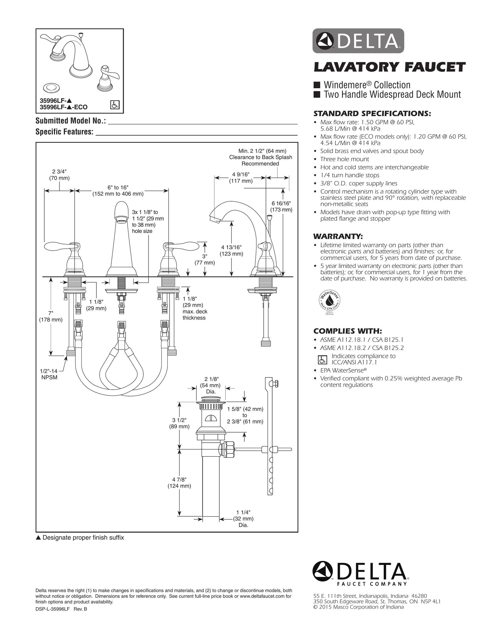 Delta Faucet 35996LF-BN-ECO Plumbing Product User Manual
