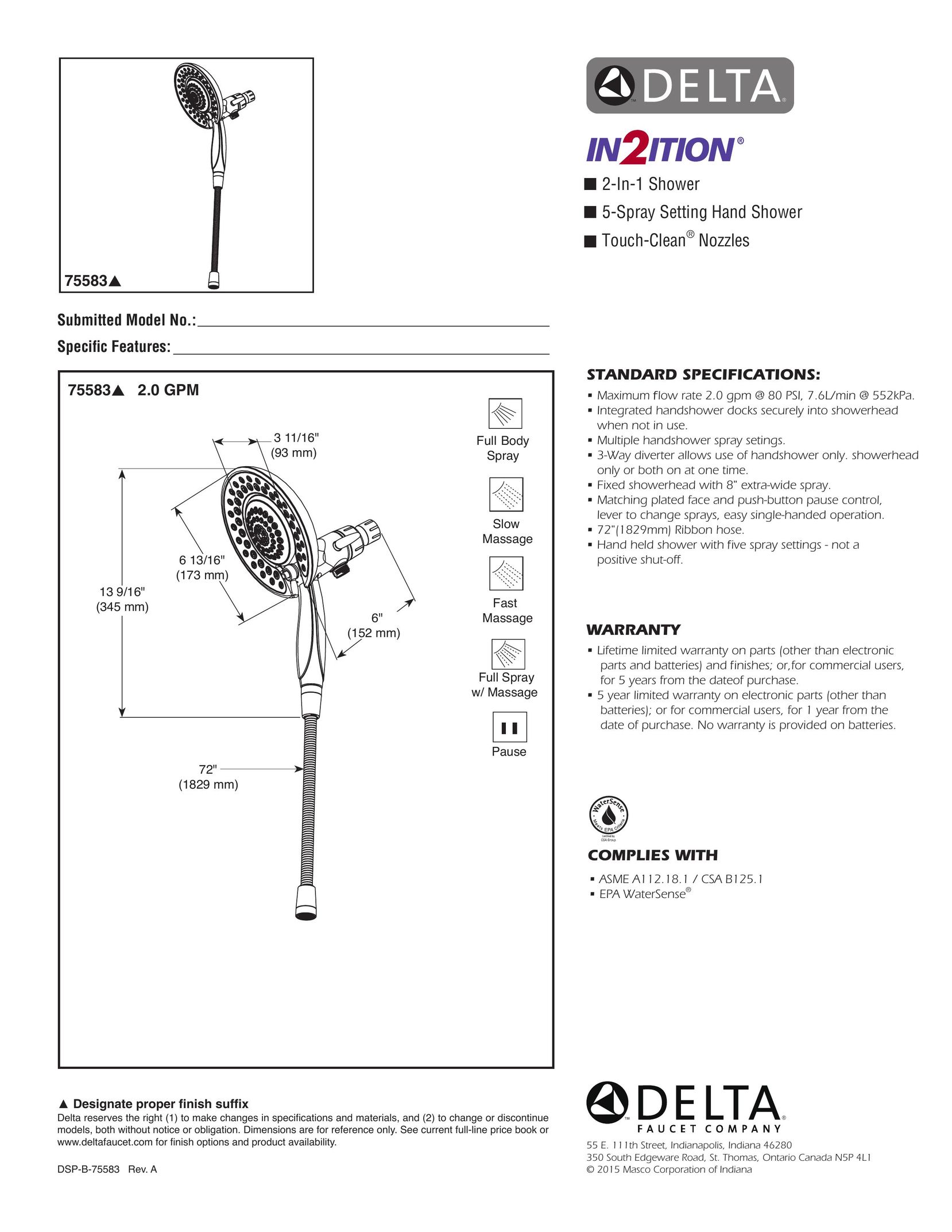 Delta Faucet 75583 Plumbing Product User Manual
