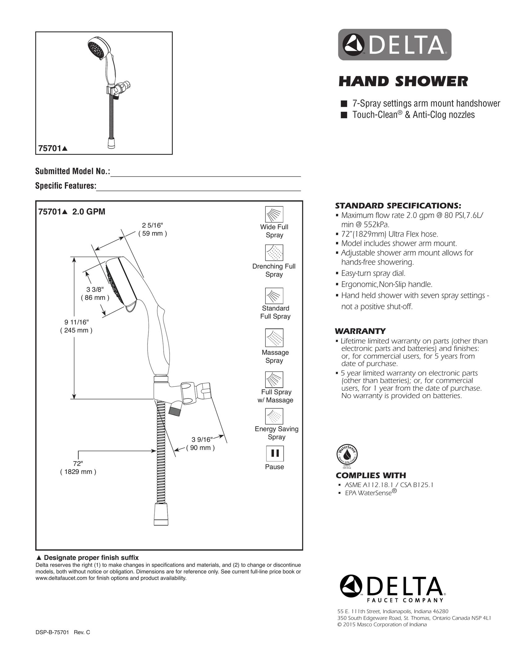 Delta Faucet 75701SN Plumbing Product User Manual