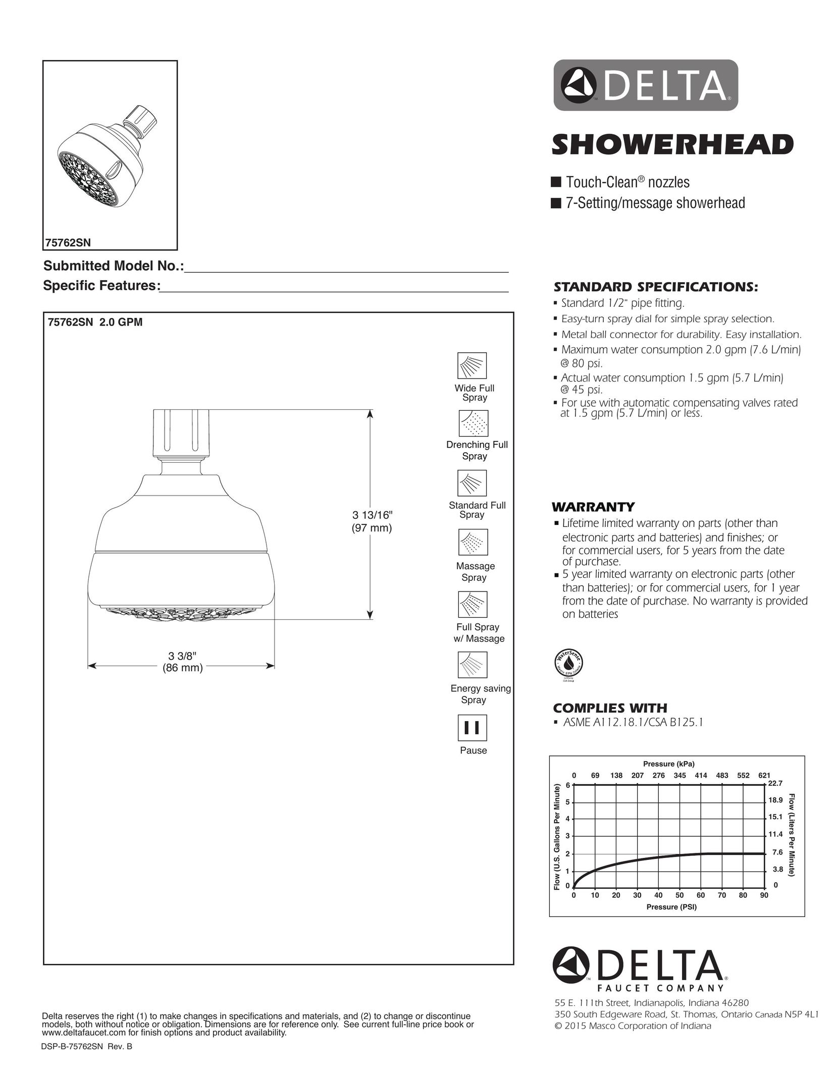 Delta Faucet 75762SN Plumbing Product User Manual