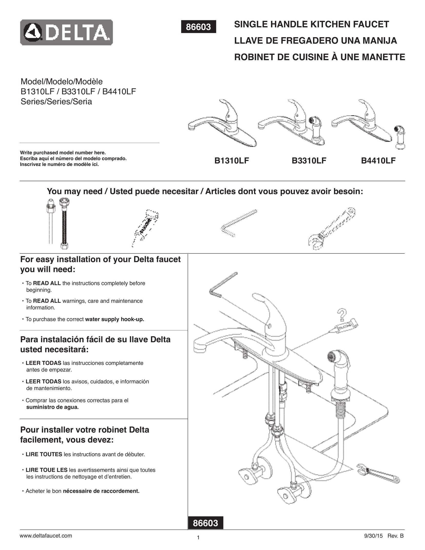 Delta Faucet B4410LF Plumbing Product User Manual