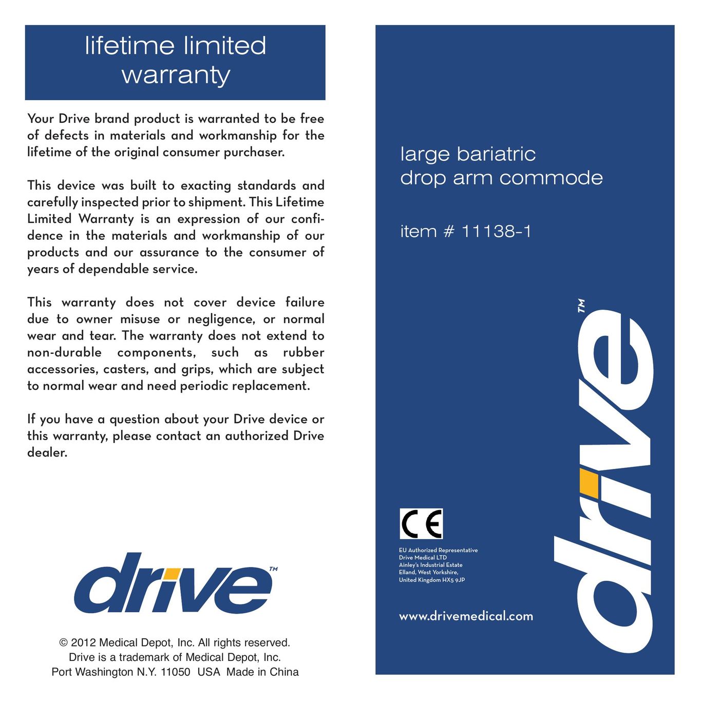 Drive Medical Design 11138-1 Plumbing Product User Manual