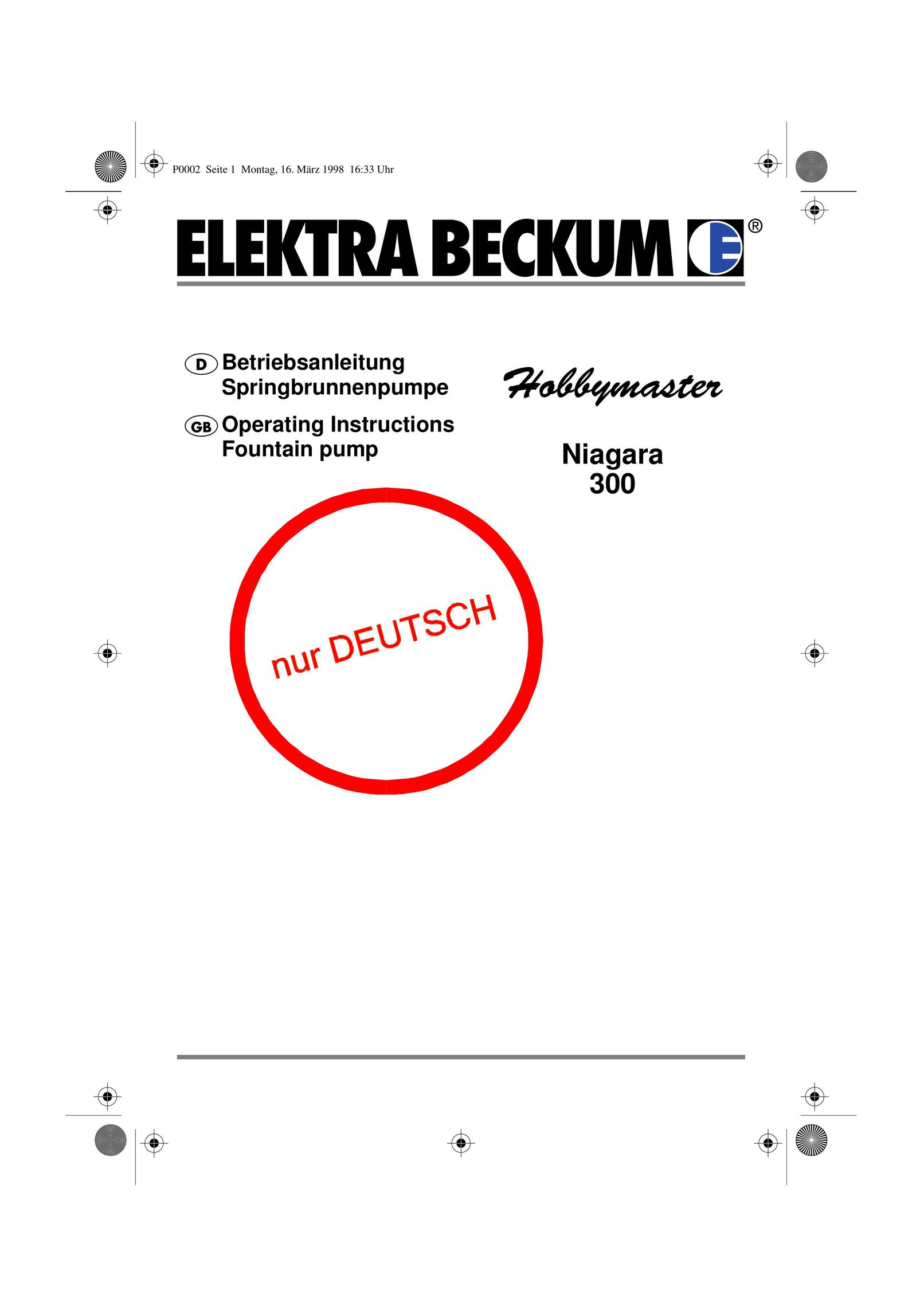 Elektra Beckum Niagara 300 Plumbing Product User Manual