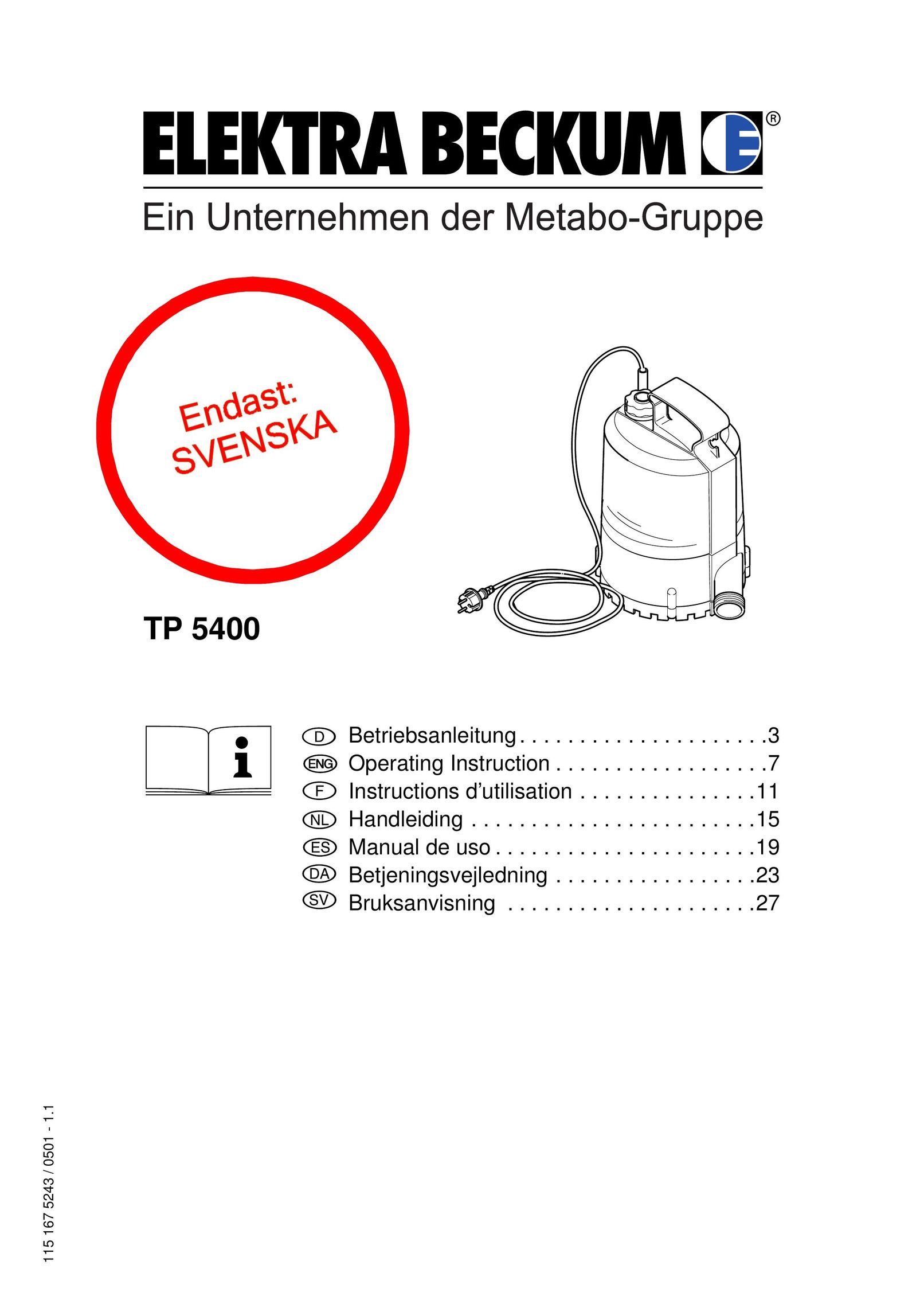 Elektra Beckum TP 5400 Plumbing Product User Manual