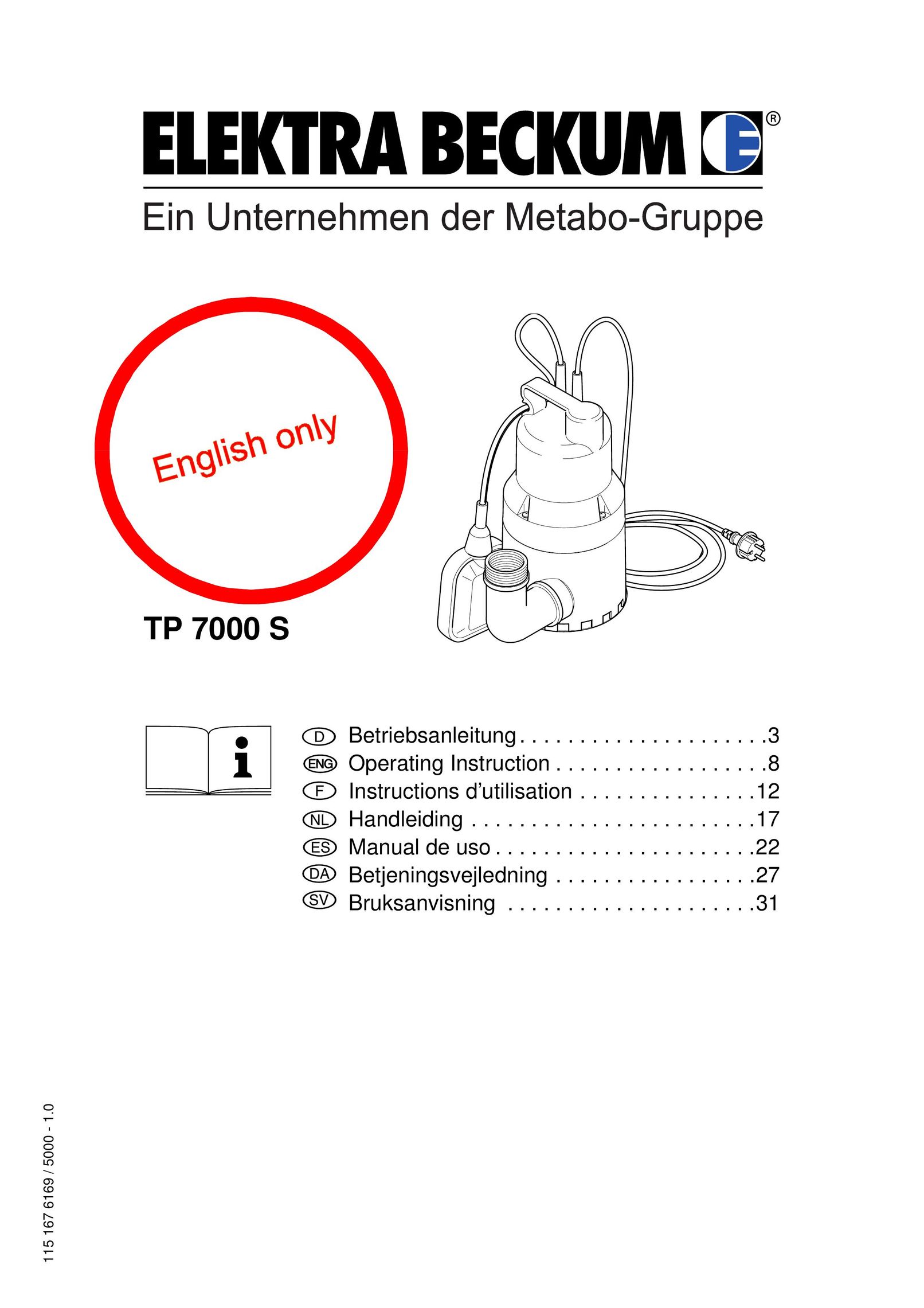 Elektra Beckum TP 7000 S Plumbing Product User Manual