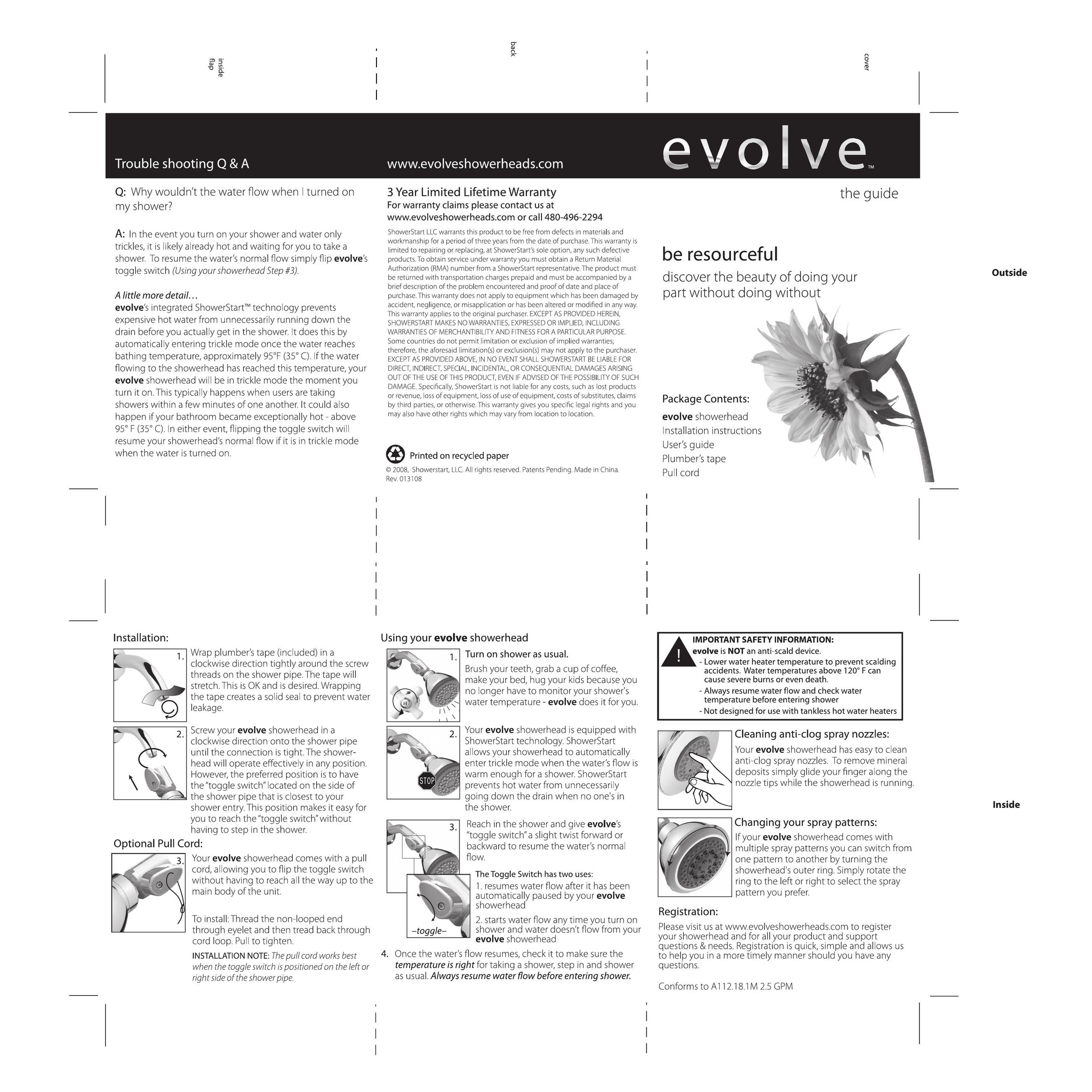 Evolve Showerheads Evolve Showerhead Plumbing Product User Manual