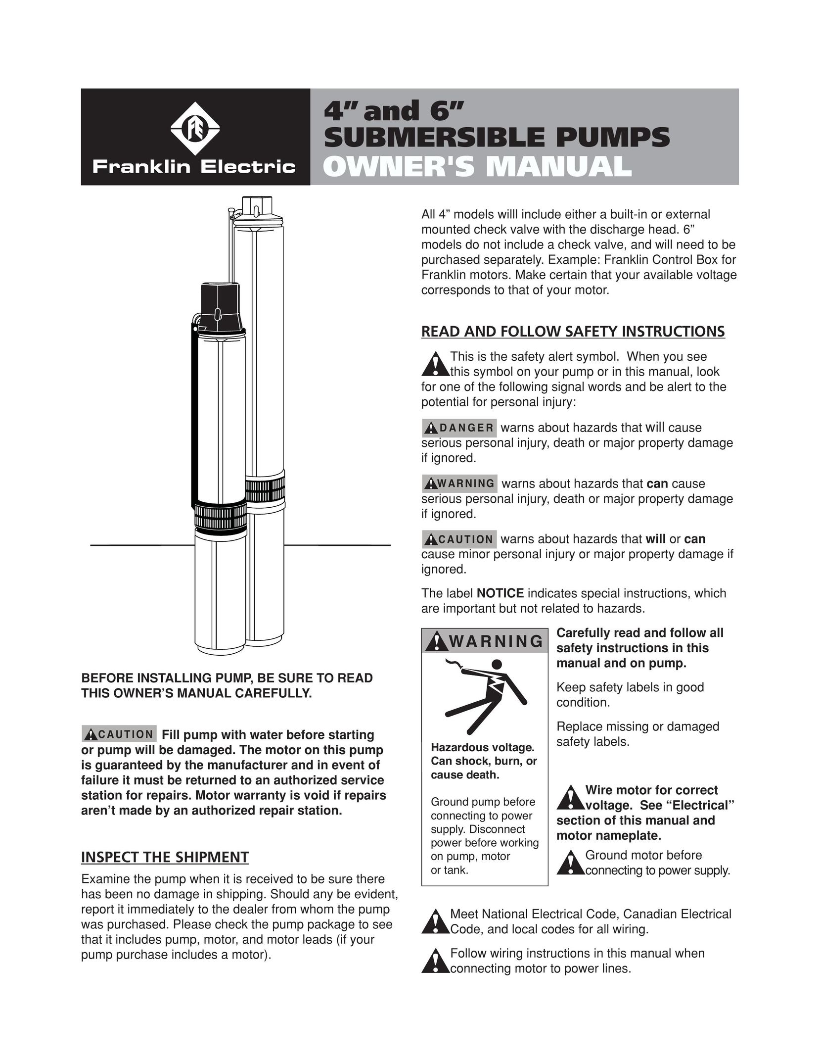 Franklin Submersible Well Pump Plumbing Product User Manual