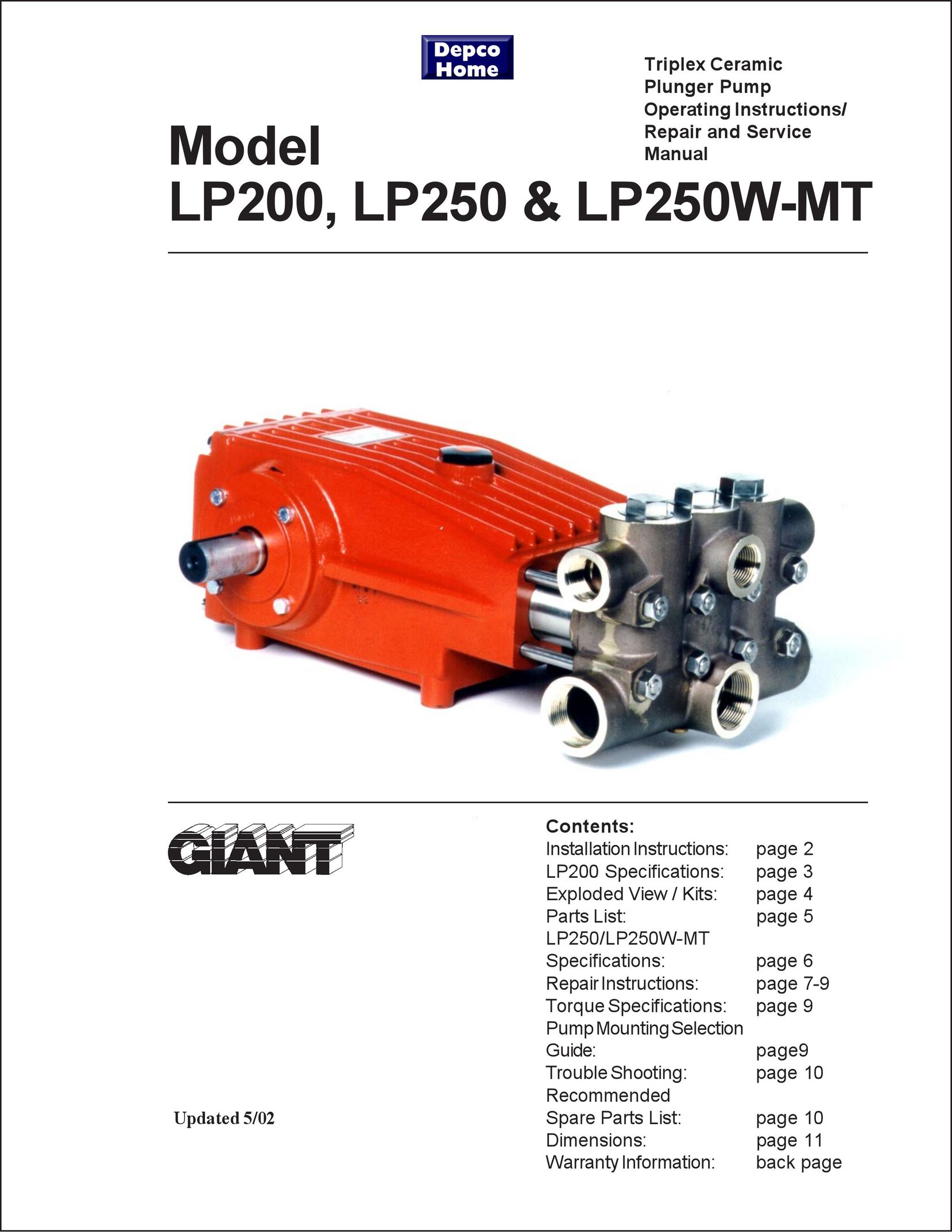 Giant LP250 Plumbing Product User Manual