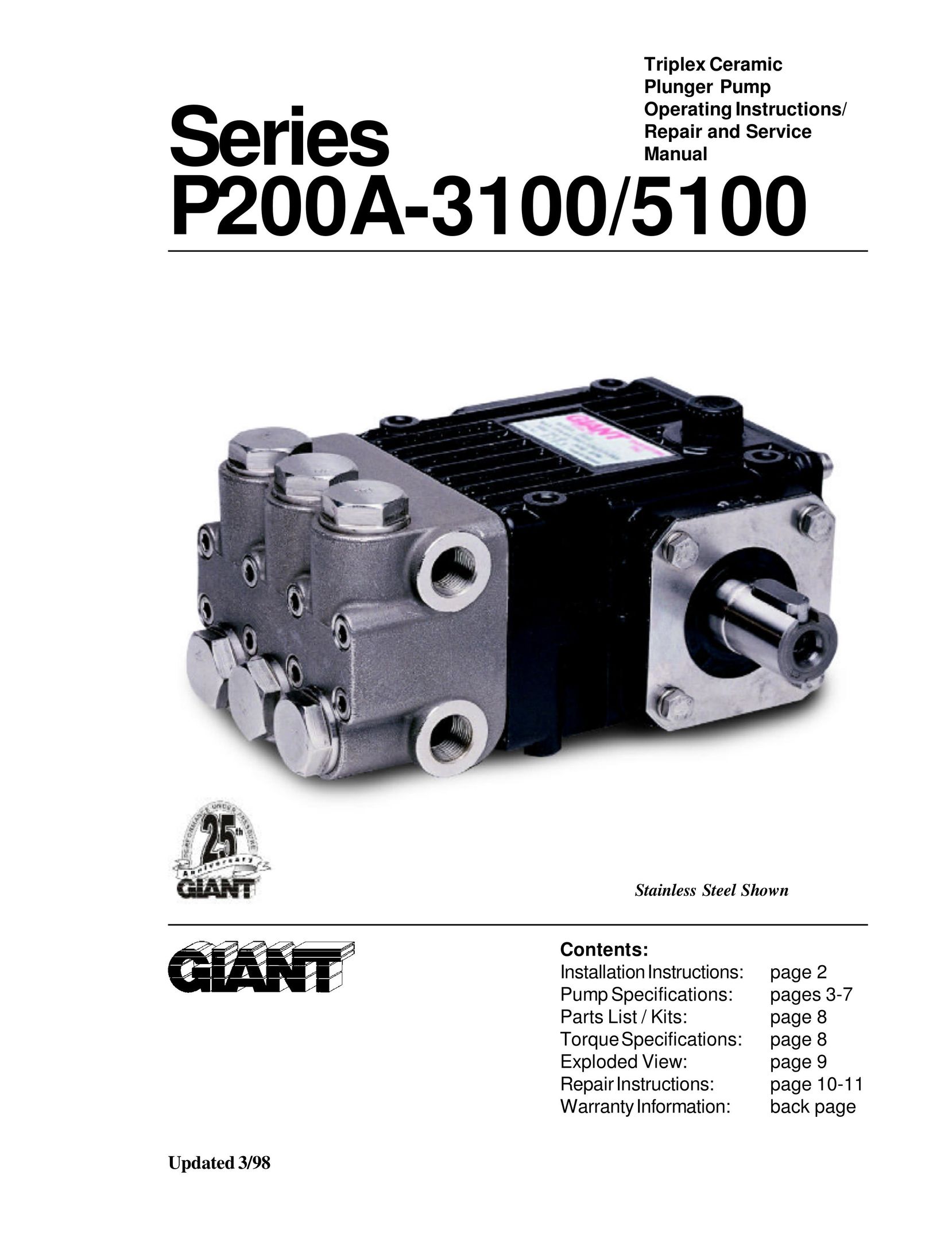 Giant P200A-3100/5100 Plumbing Product User Manual