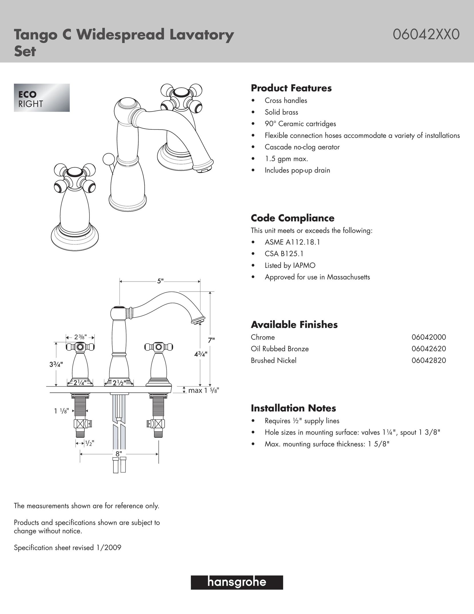 Hans Grohe 06042XX0 Plumbing Product User Manual
