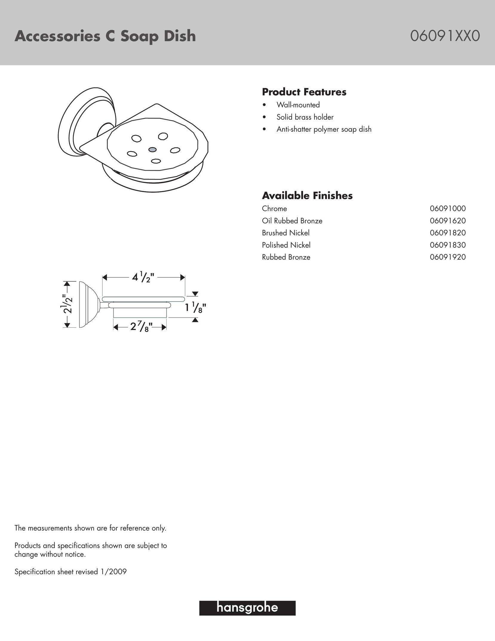 Hans Grohe 06091820 Plumbing Product User Manual