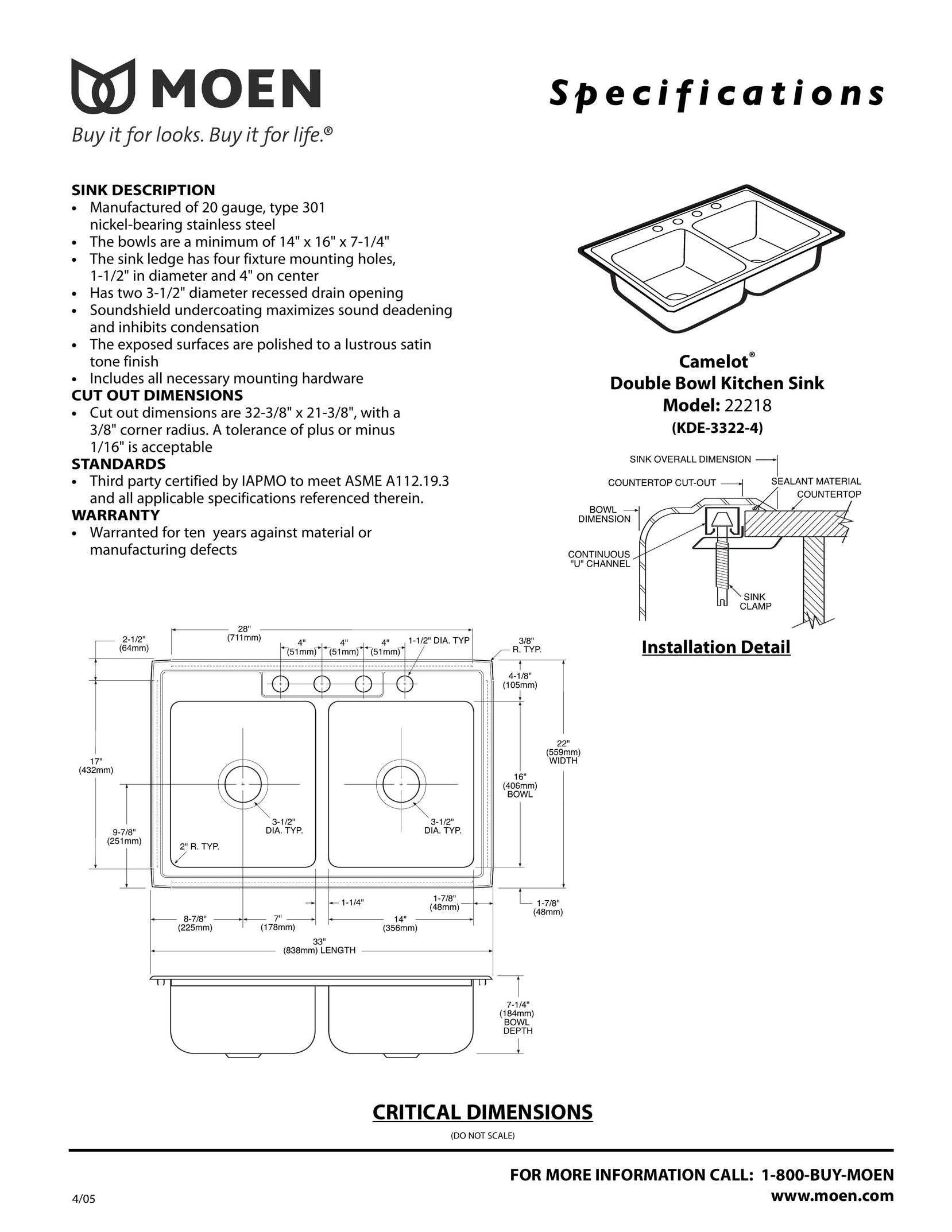 Moen 22218 Plumbing Product User Manual