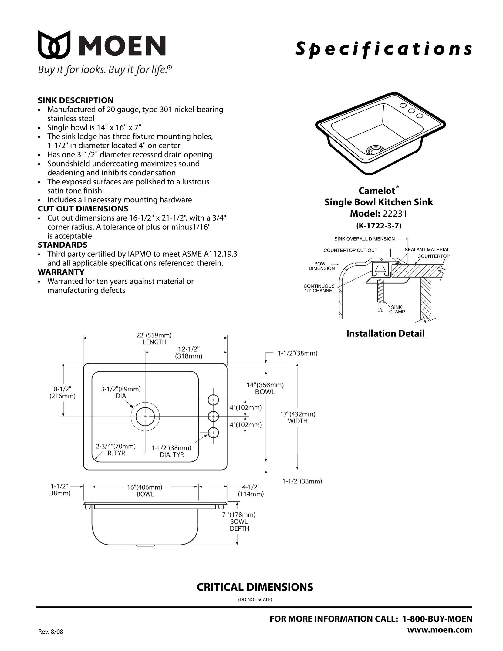 Moen 22231 Plumbing Product User Manual
