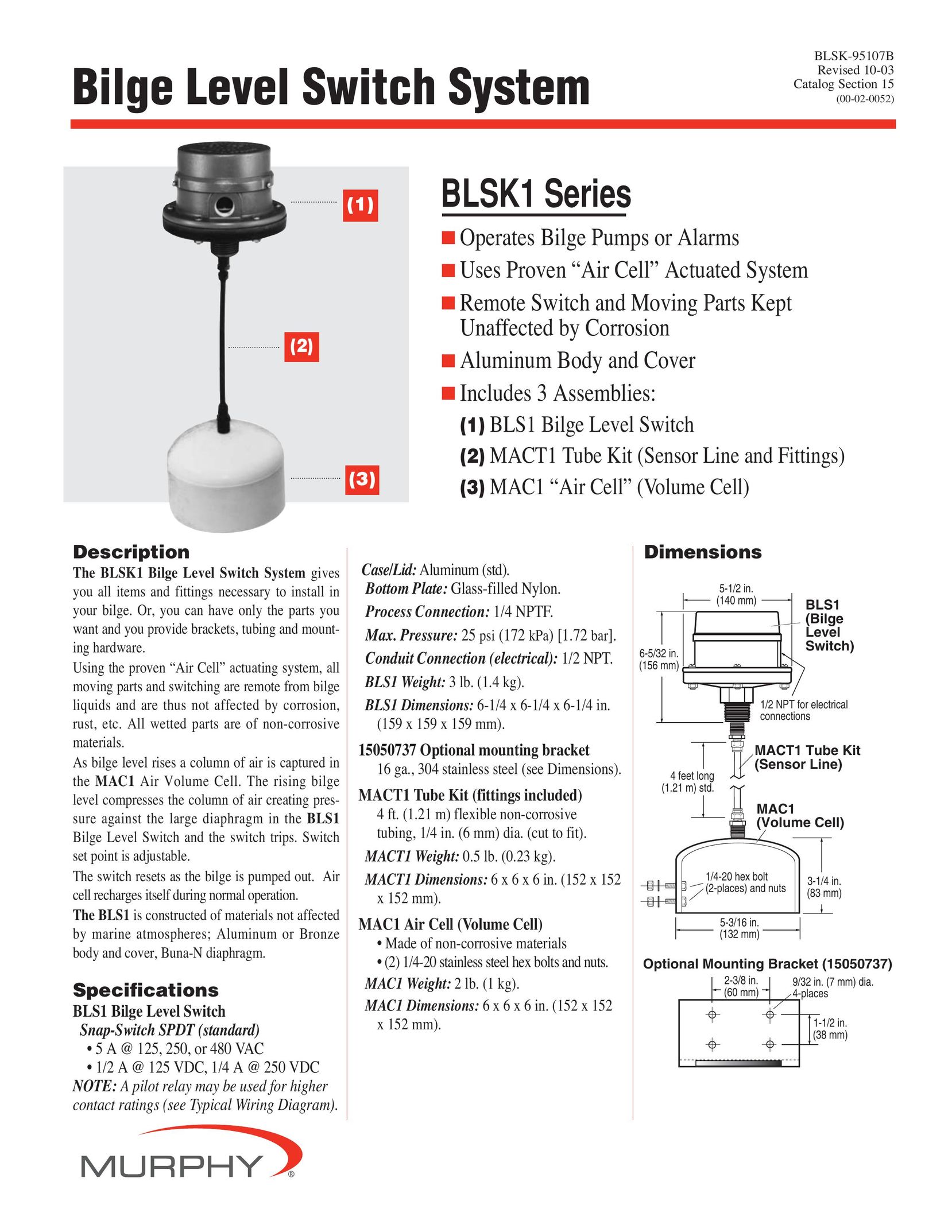 Murphy BLSK1 Series Plumbing Product User Manual
