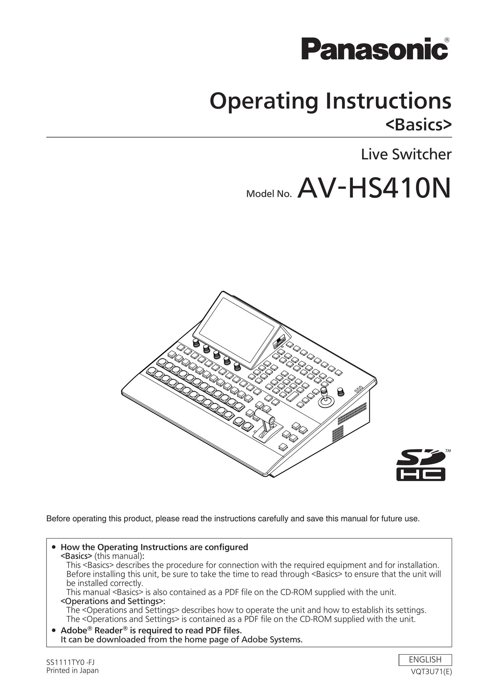 Panasonic AV-HS410N Plumbing Product User Manual