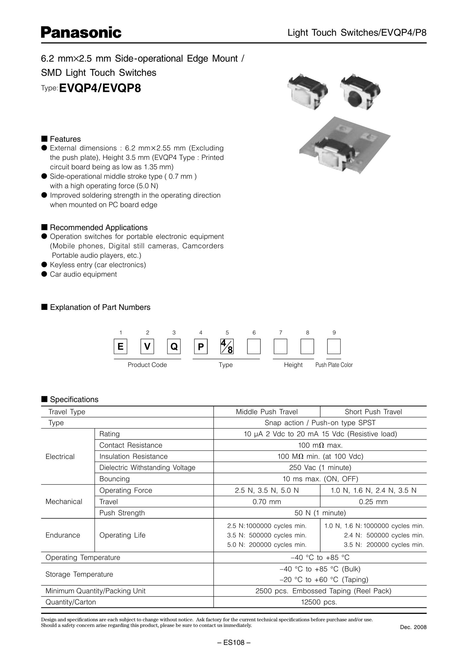 Panasonic EVQP4 Plumbing Product User Manual