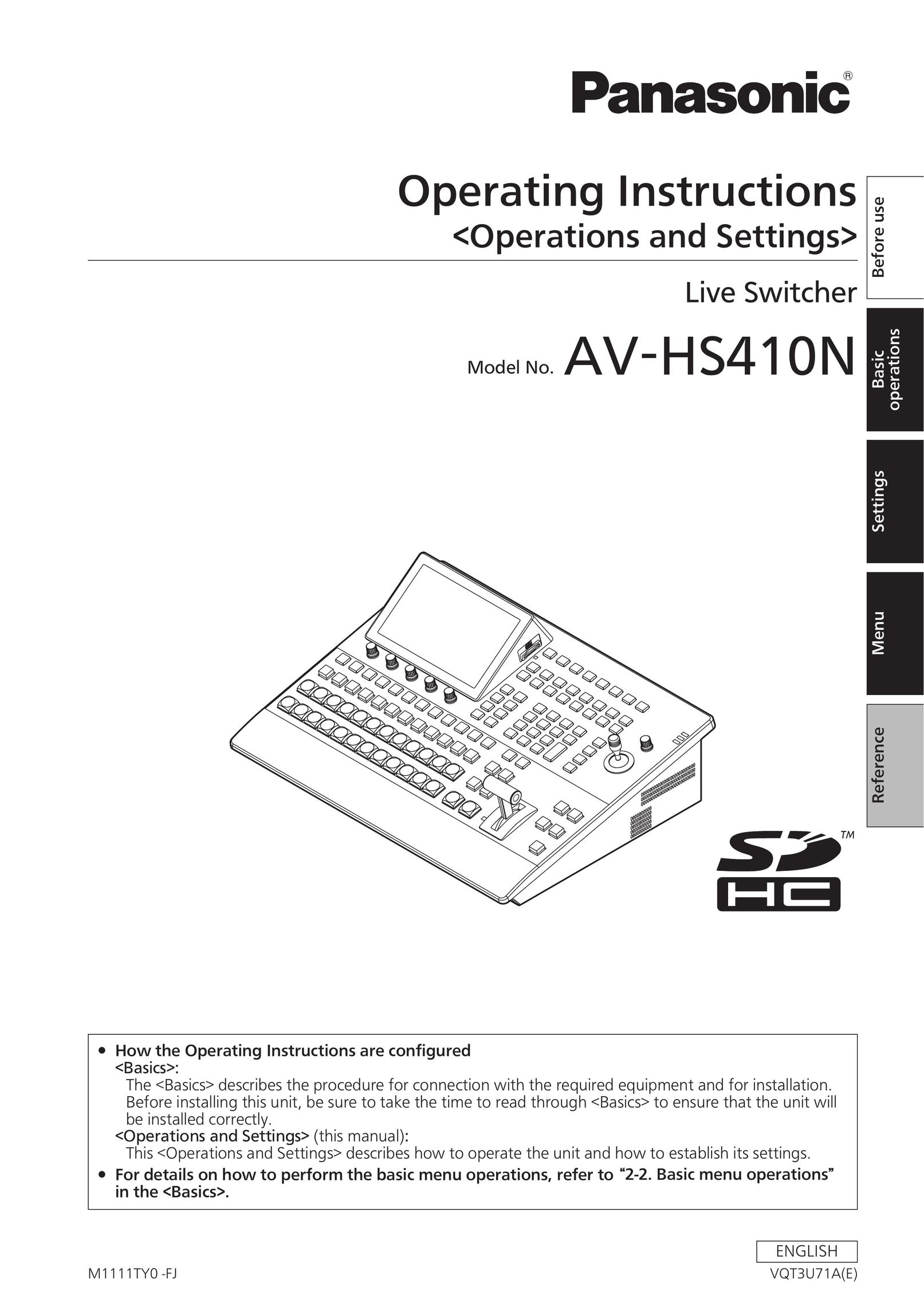 Panasonic VQT3U71A(E) Plumbing Product User Manual