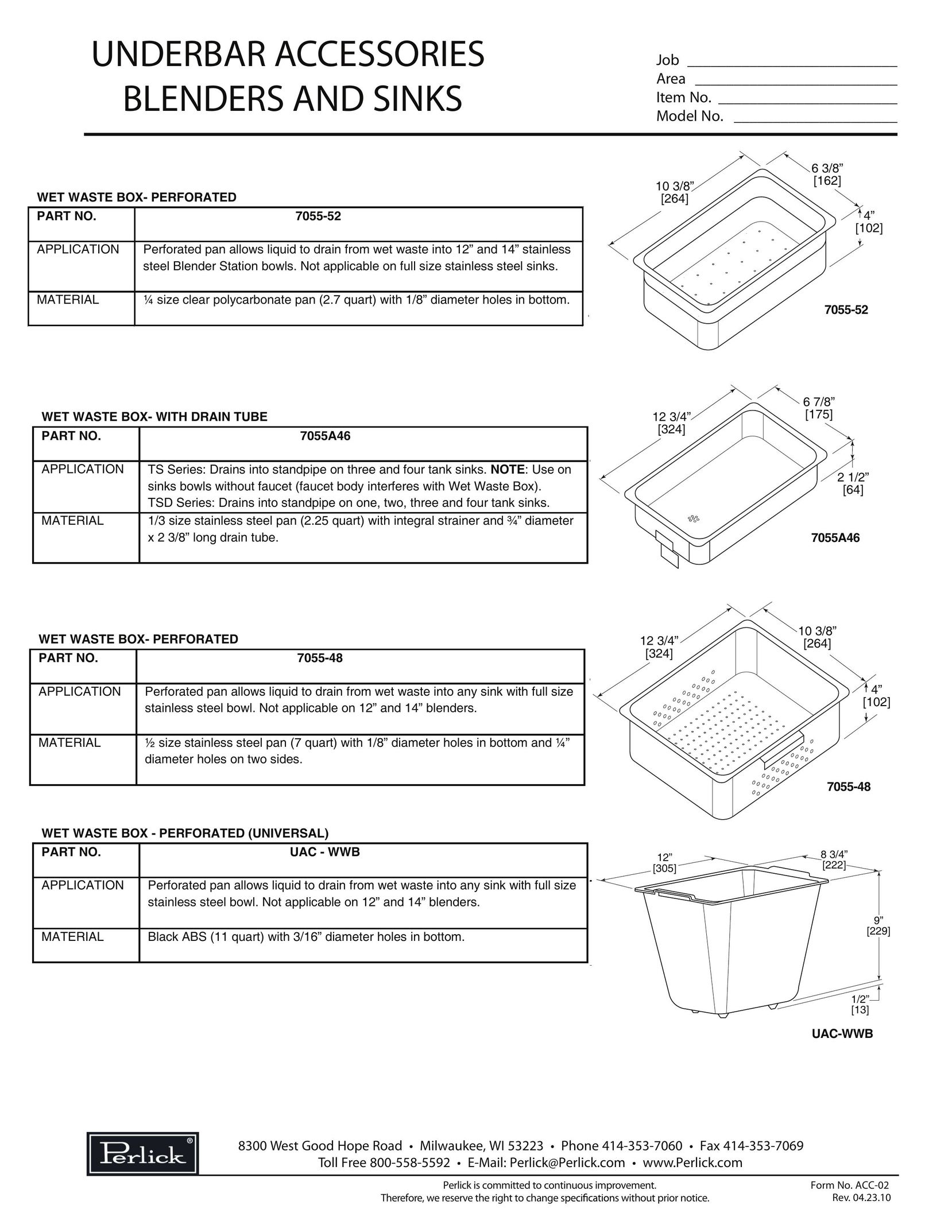 Perlick 7055A46 Plumbing Product User Manual