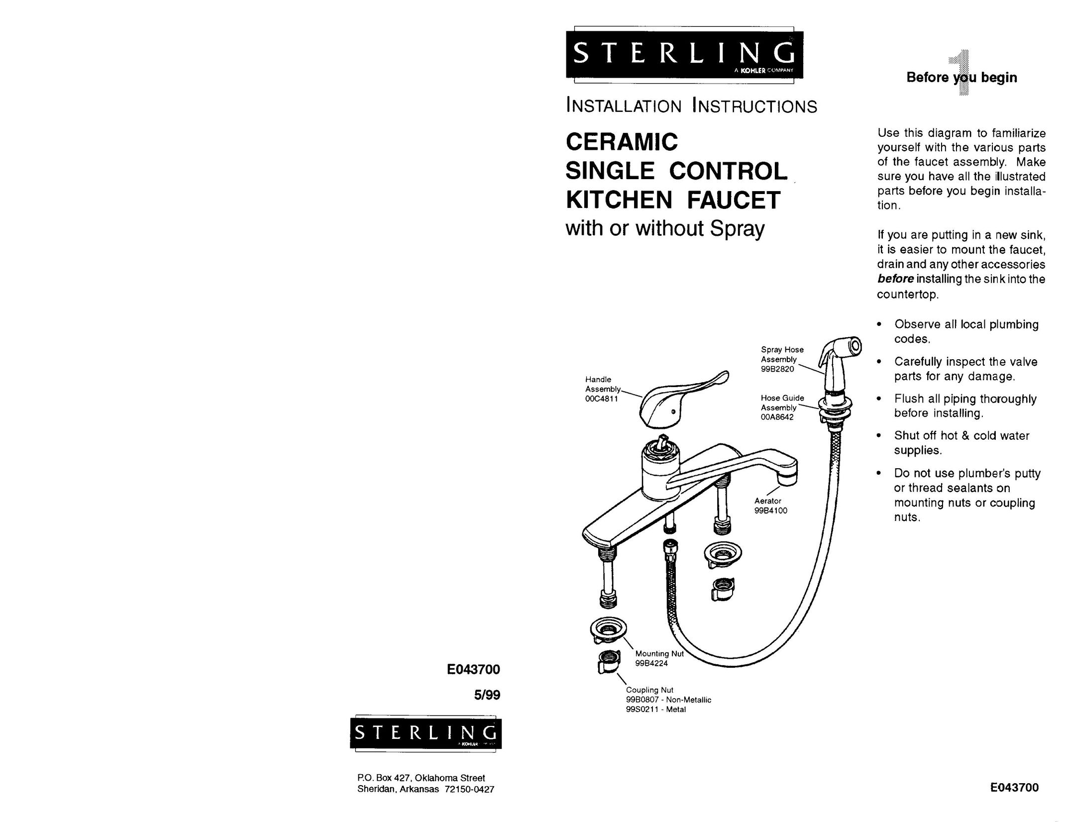 Sterling Plumbing E043700 Plumbing Product User Manual