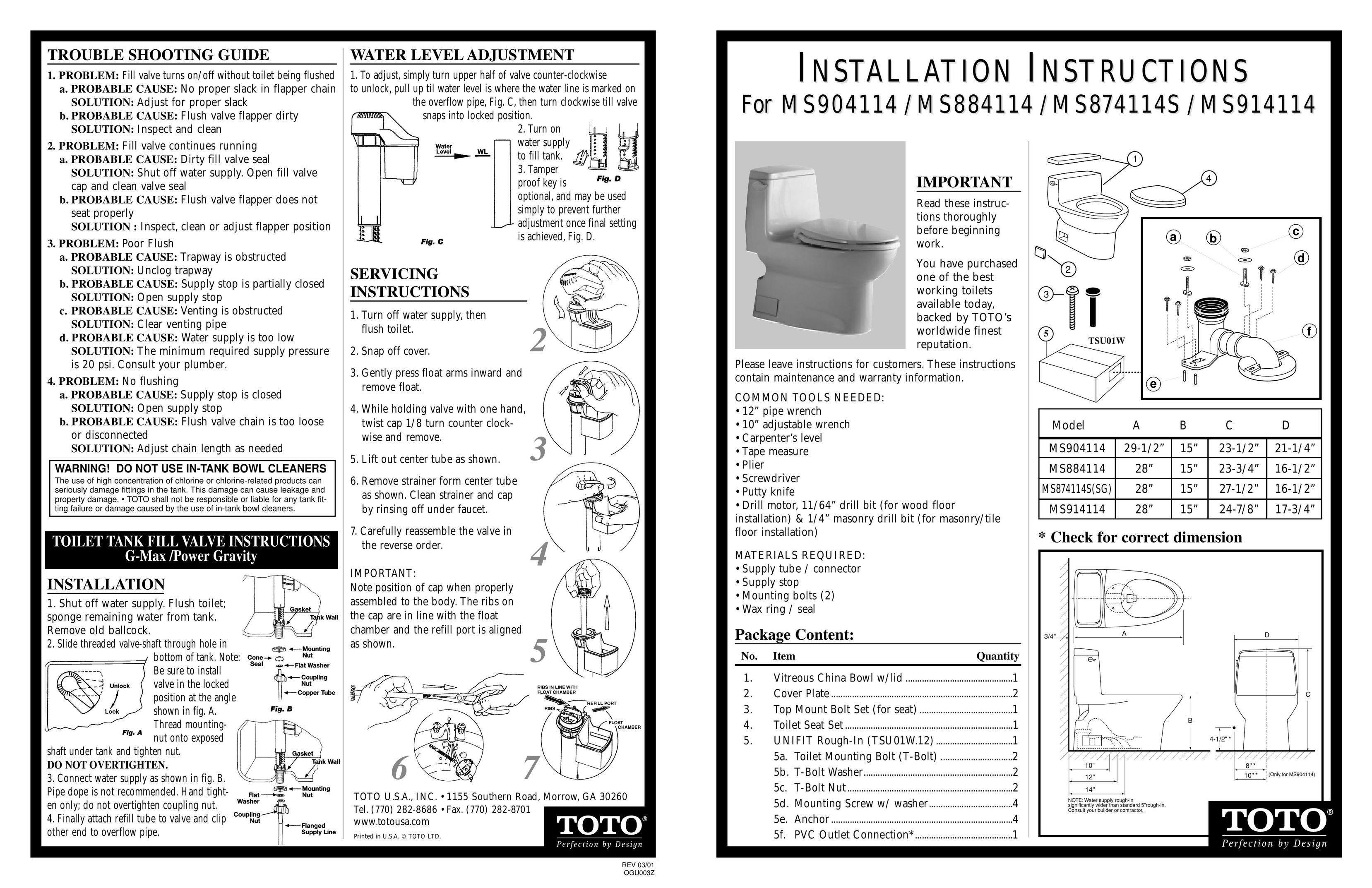 Toto MS874114S Plumbing Product User Manual