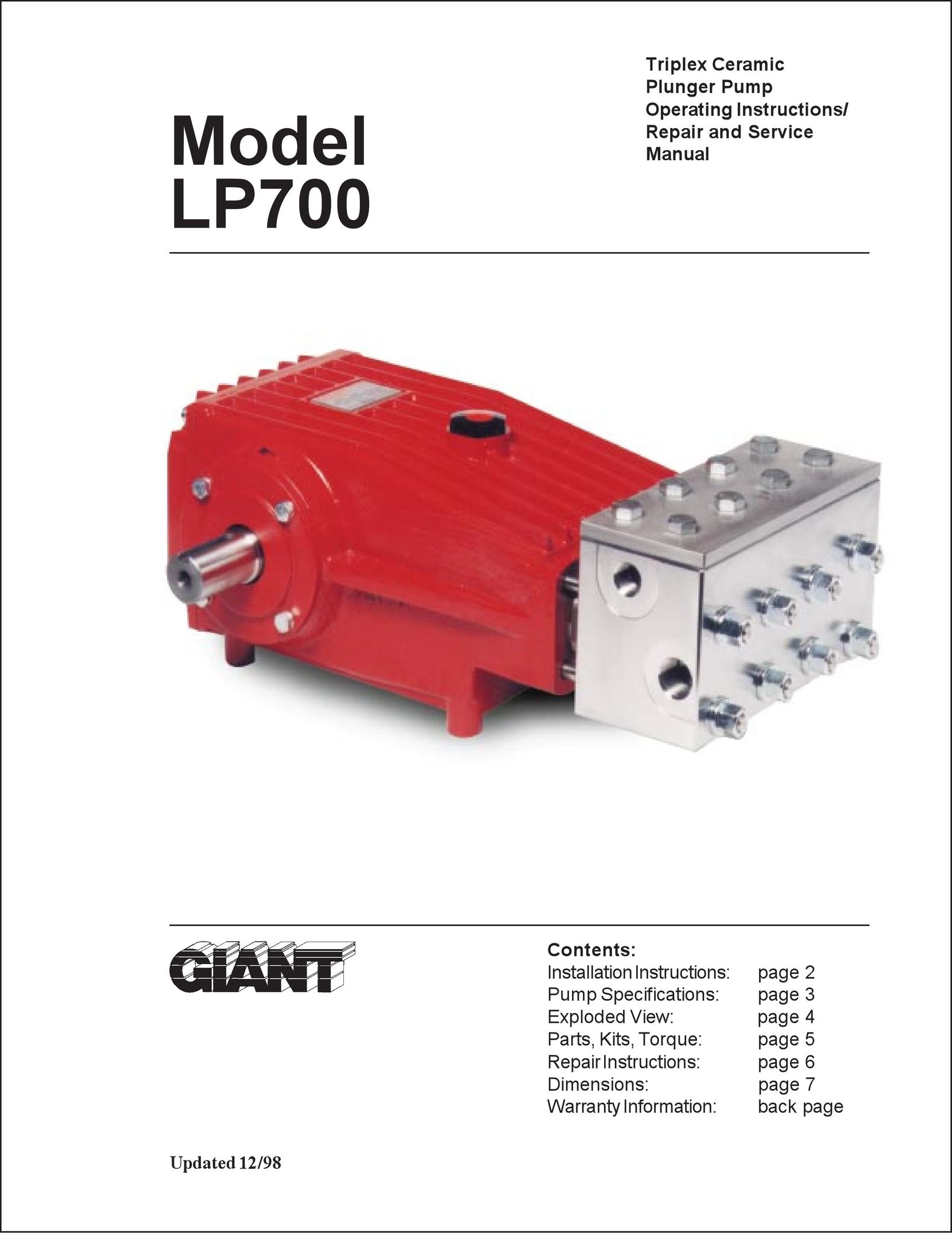 Giant LP700 Septic System User Manual