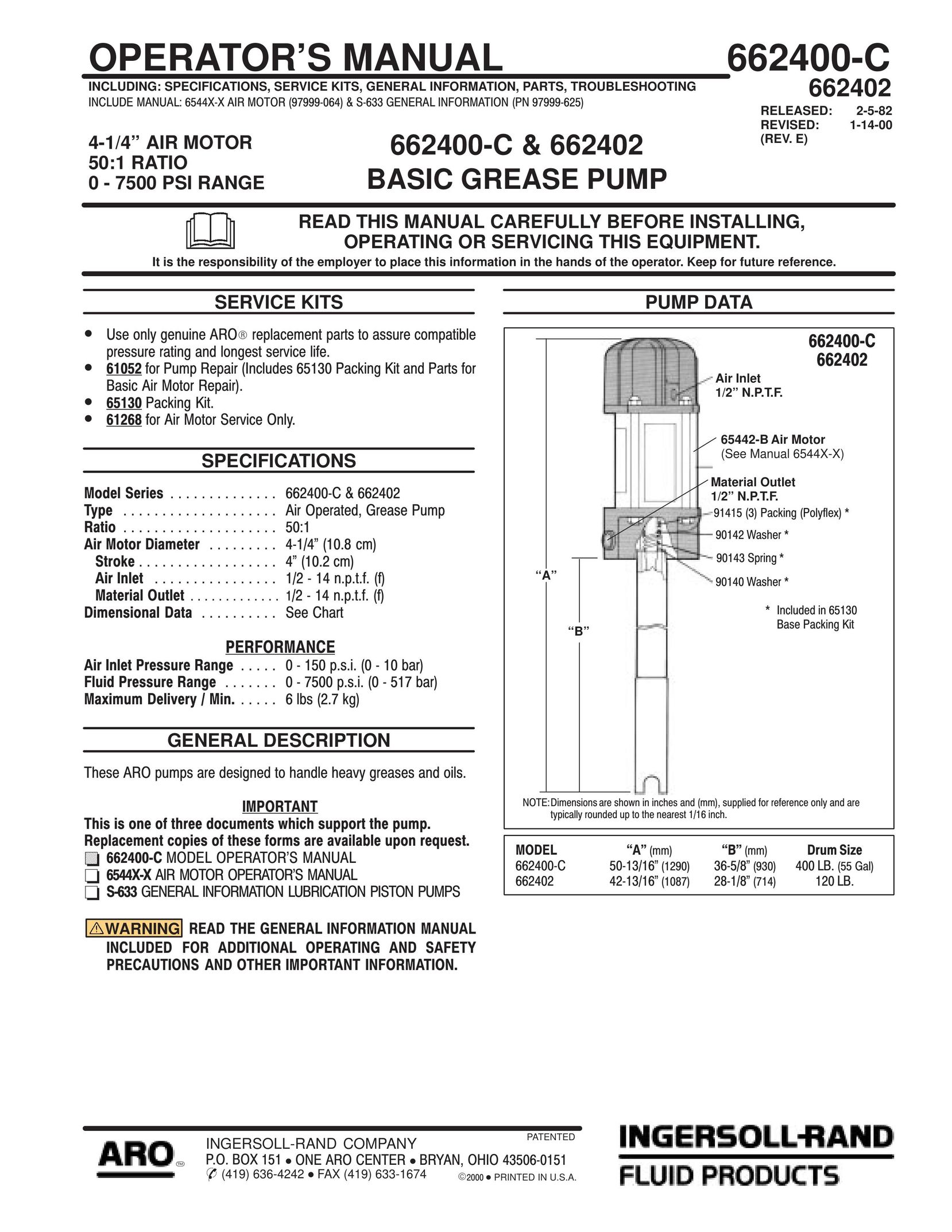 Ingersoll-Rand 662400-C Septic System User Manual