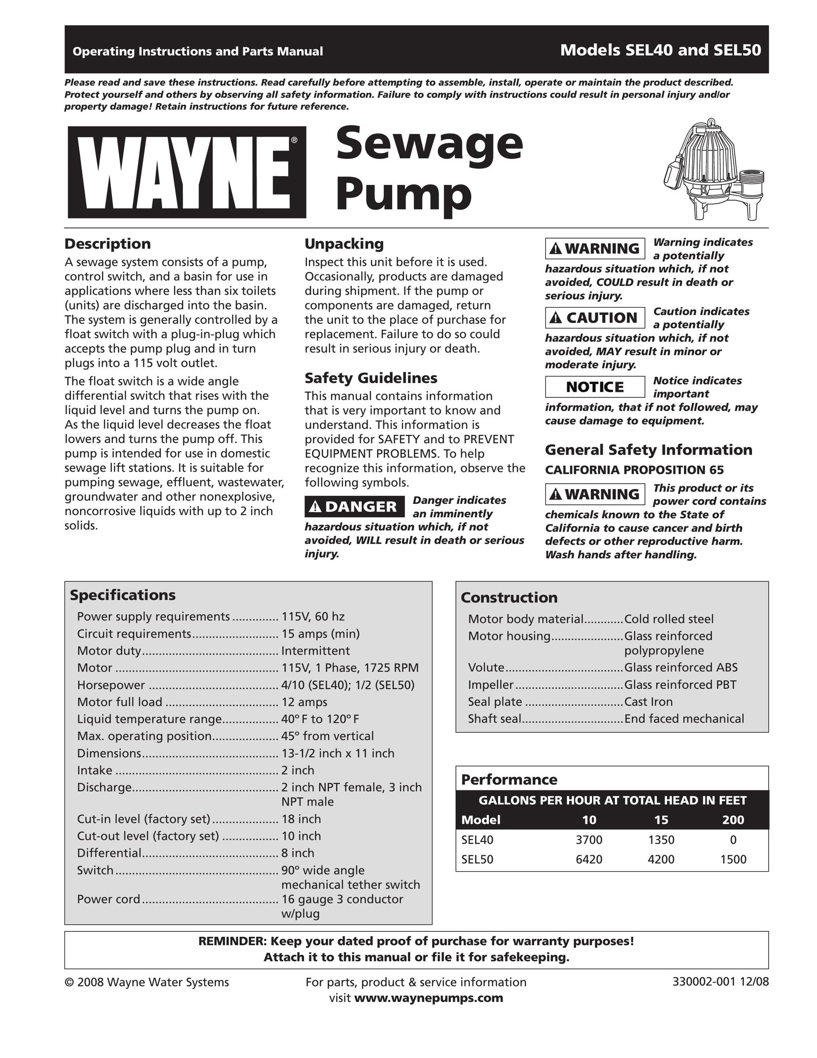 Wayne 330002-001 Septic System User Manual