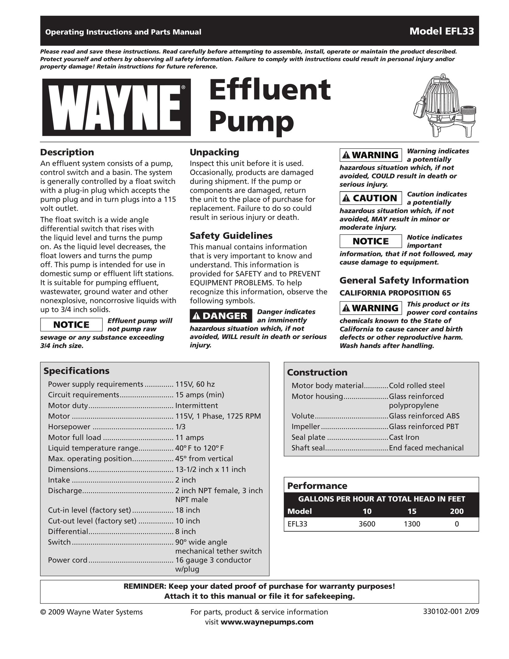 Wayne 330102-001 Septic System User Manual