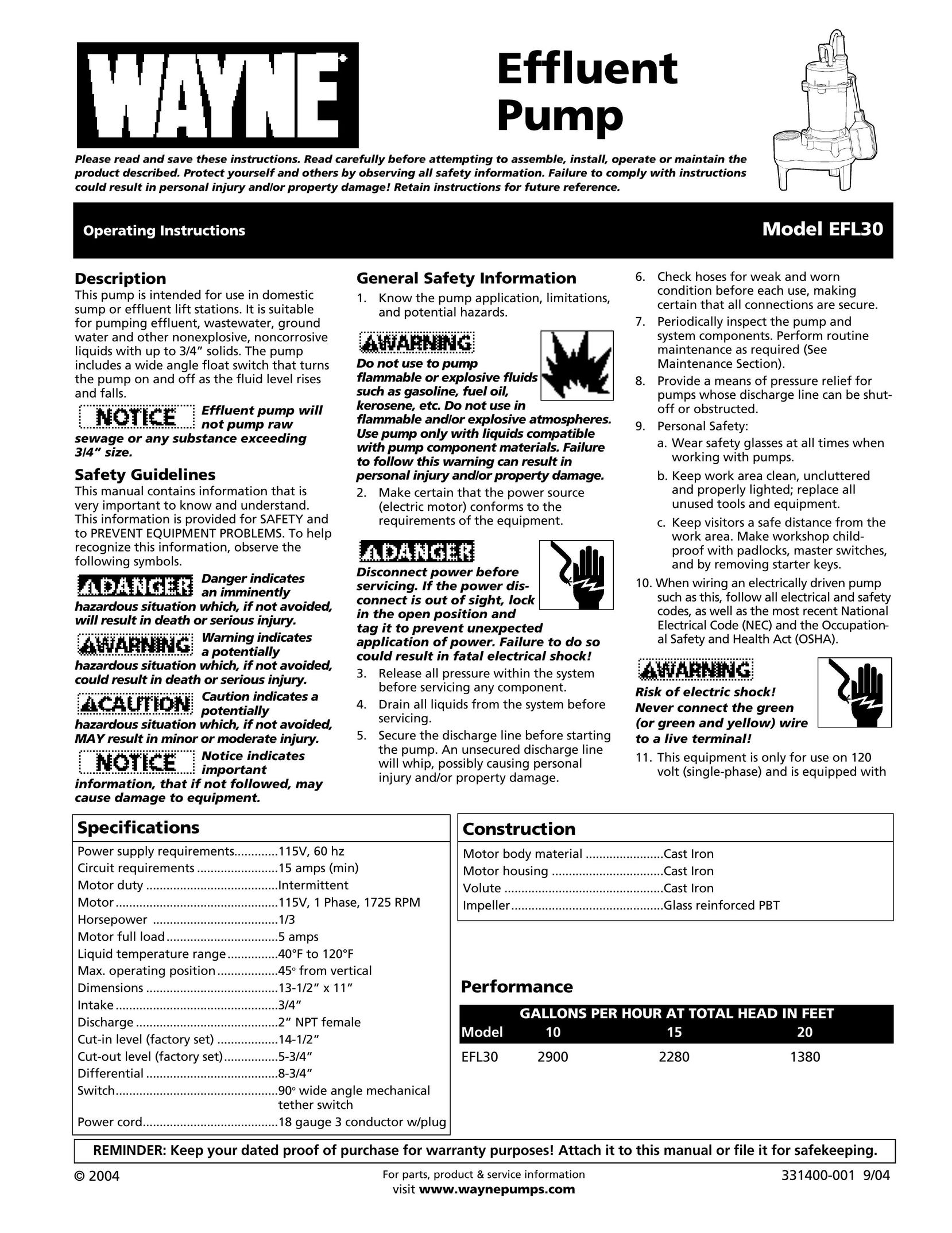 Wayne 331400-001 Septic System User Manual