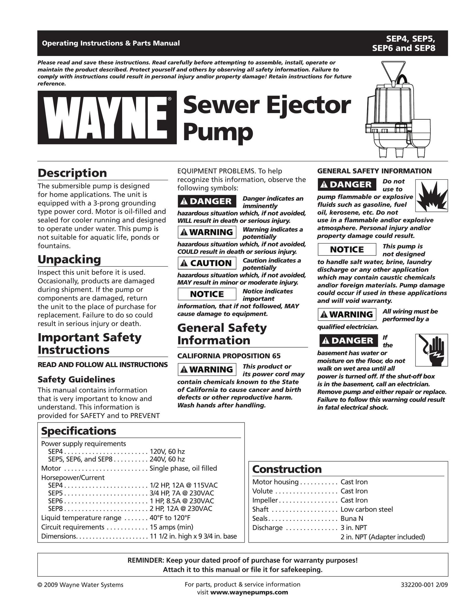 Wayne 332200-001 Septic System User Manual