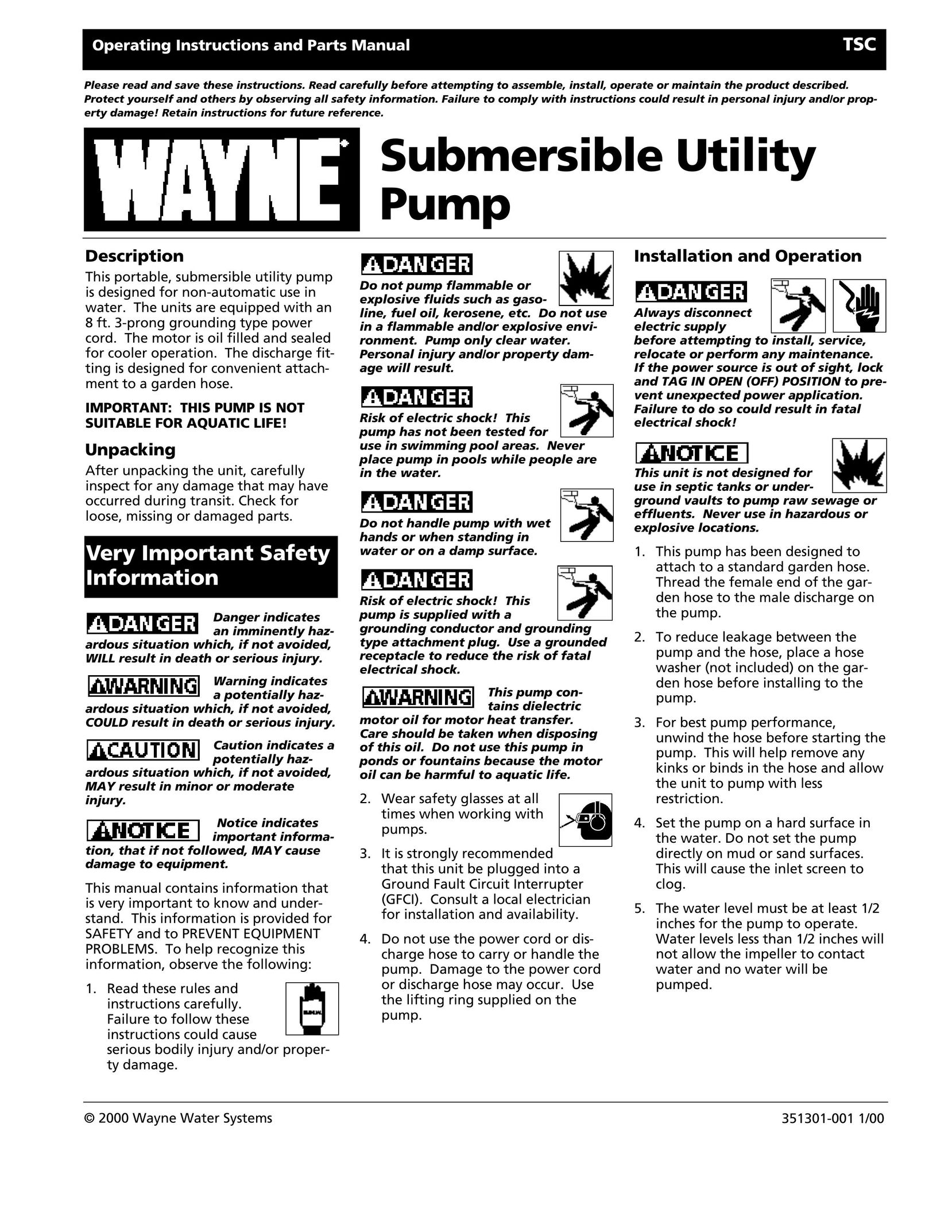 Wayne 351301-001 Septic System User Manual