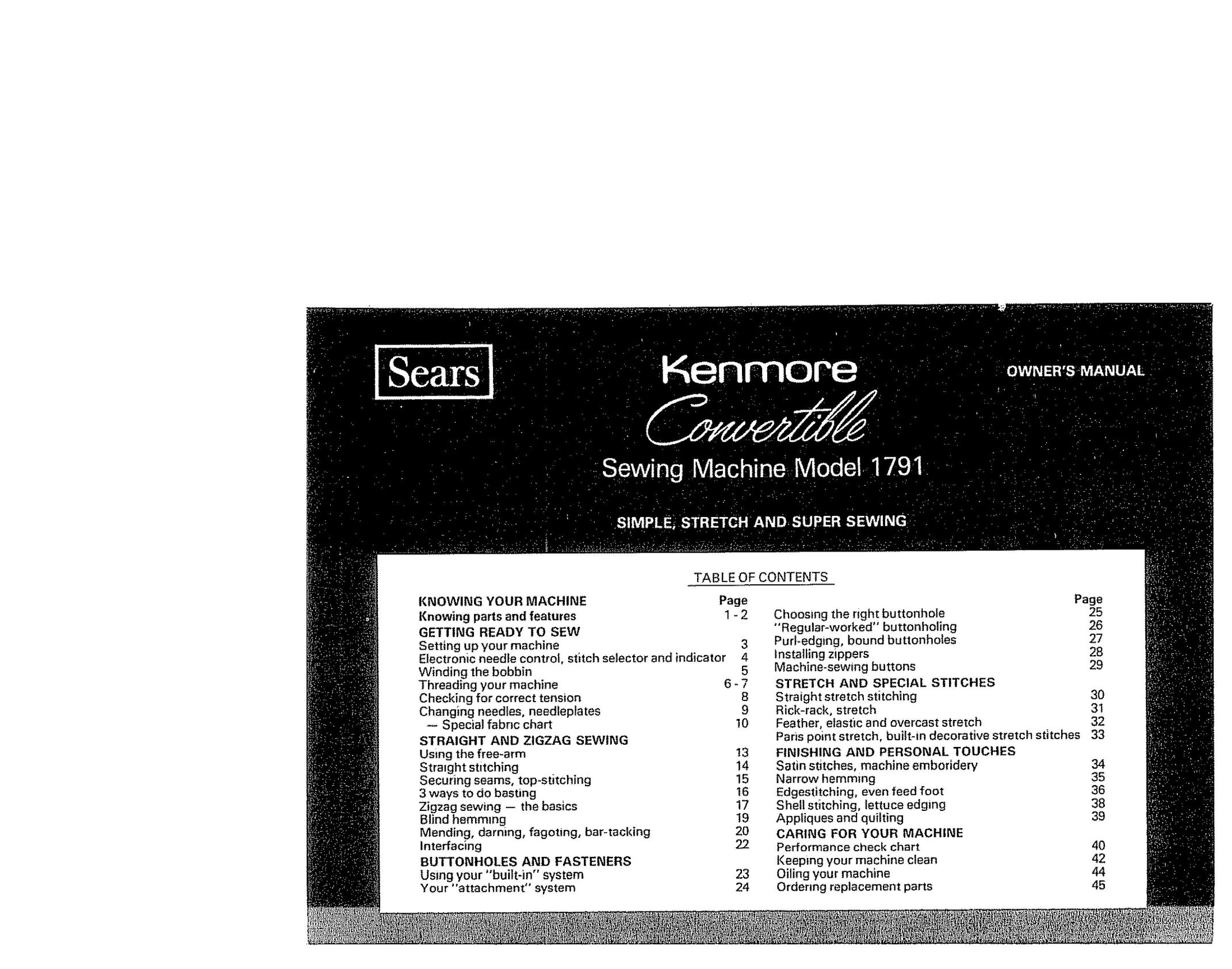 Kenmore 1791 Sewing Machine User Manual